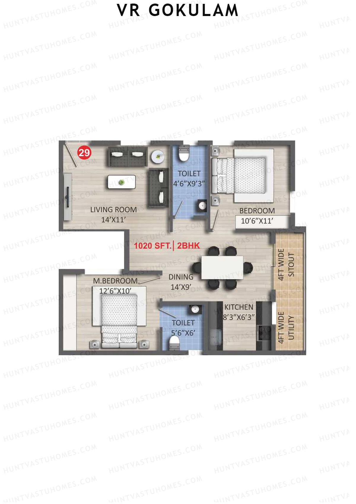 VR Gokulam Block B Unit 29 Floor Plan