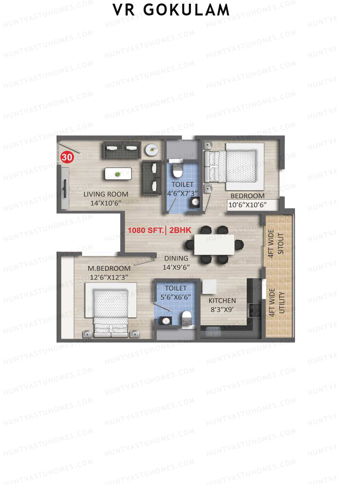 VR Gokulam Block B Unit 30 Floor Plan
