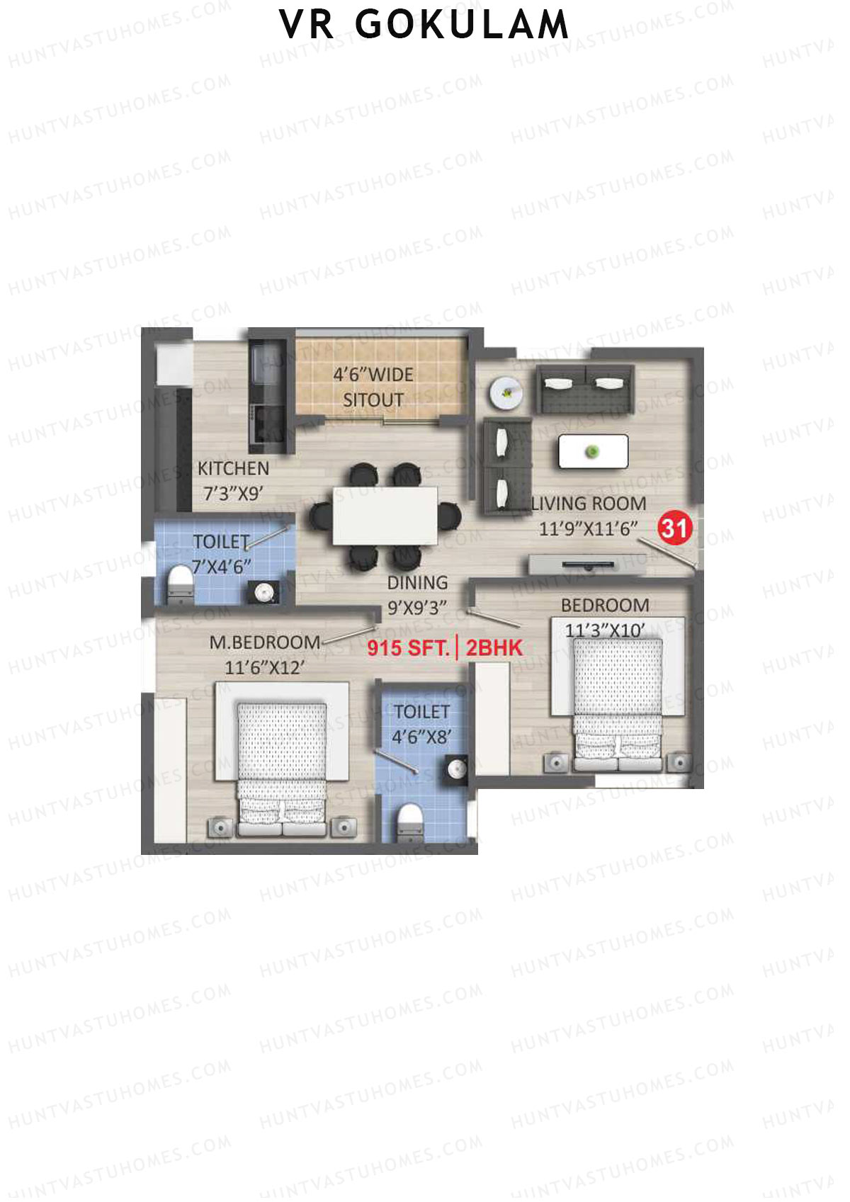 VR Gokulam Block B Unit 31 Floor Plan