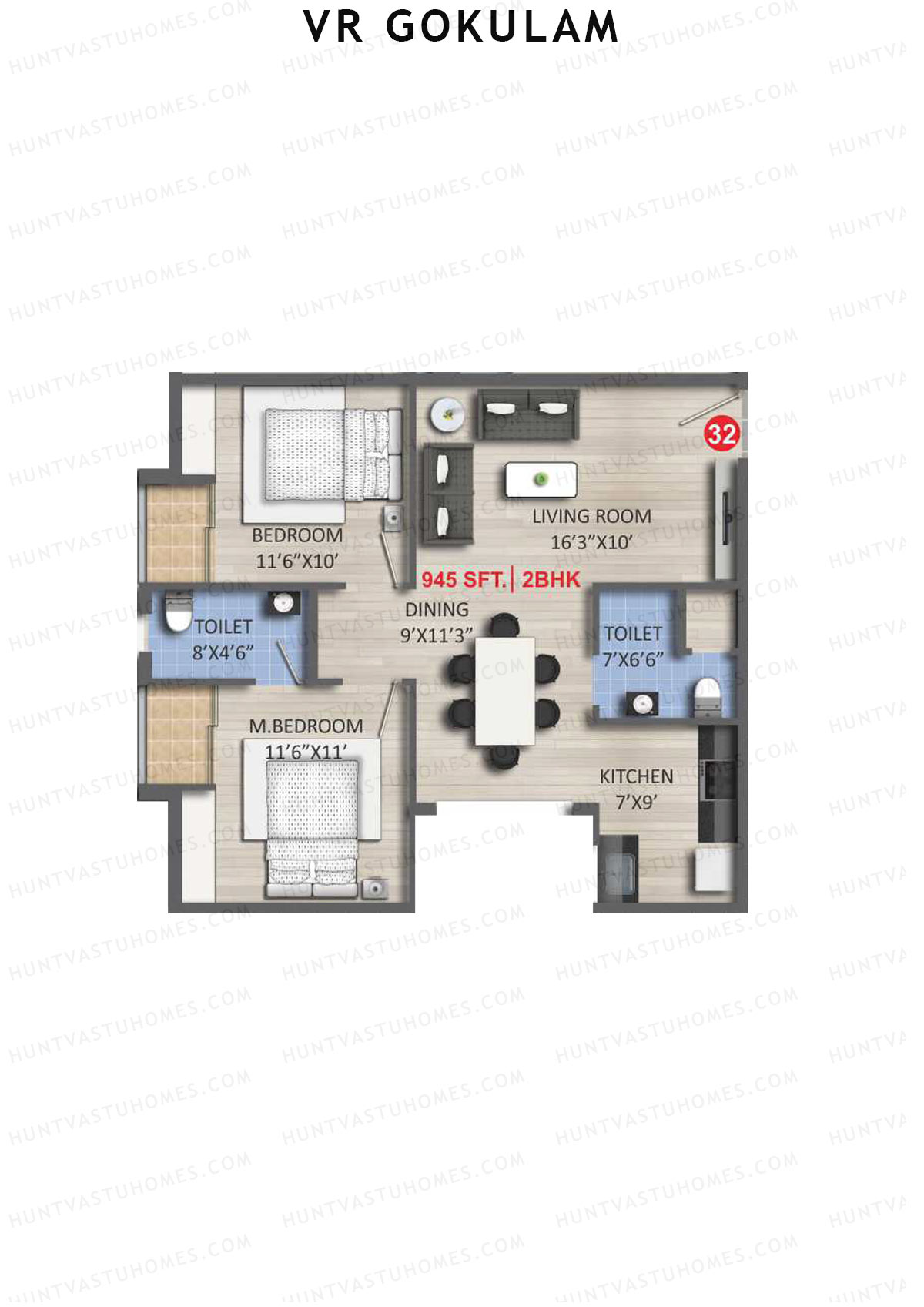 VR Gokulam Block B Unit 32 Floor Plan
