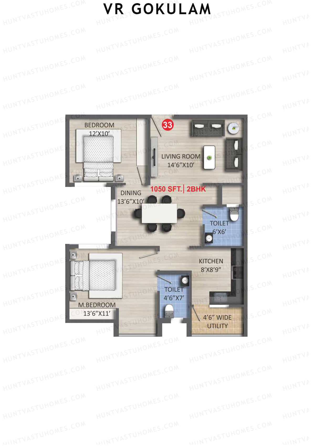 VR Gokulam Block B Unit 33 Floor Plan