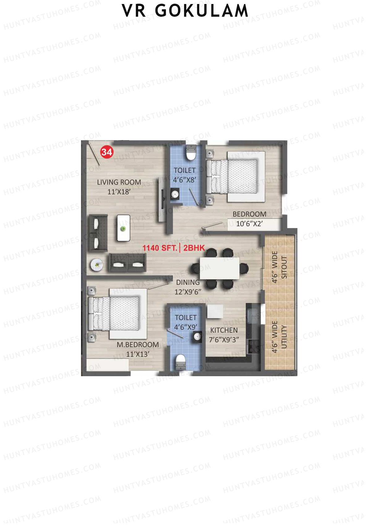VR Gokulam Block B Unit 34 Floor Plan