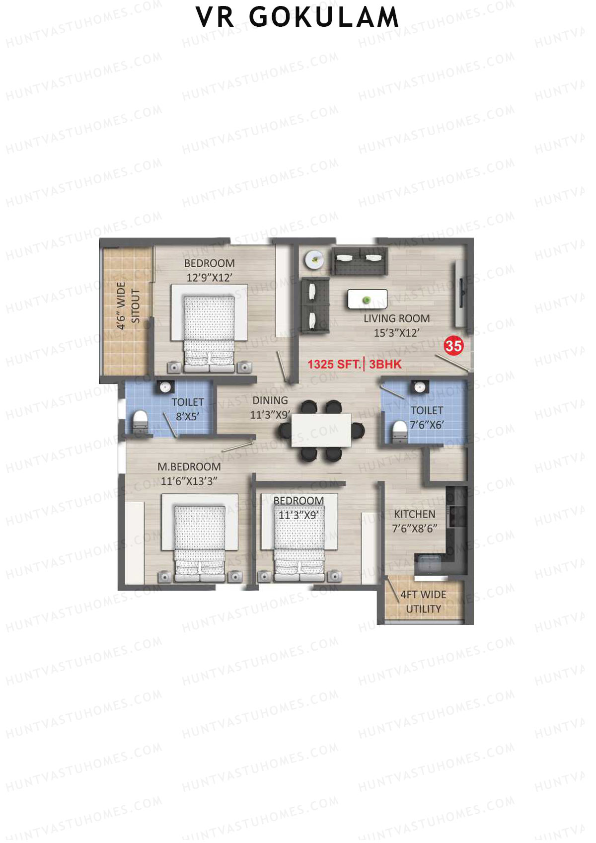 VR Gokulam Block B Unit 35 Floor Plan