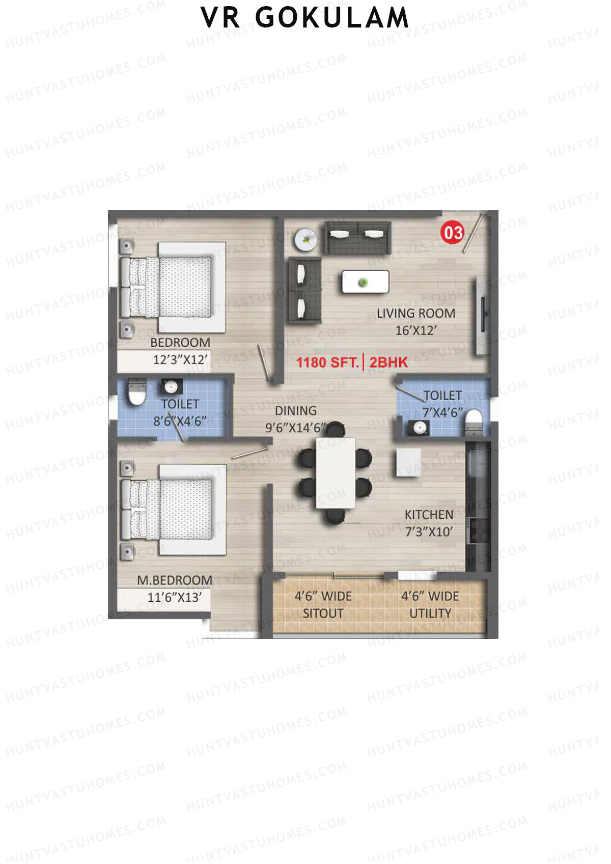 VR Gokulam Block B Unit 3 Floor Plan