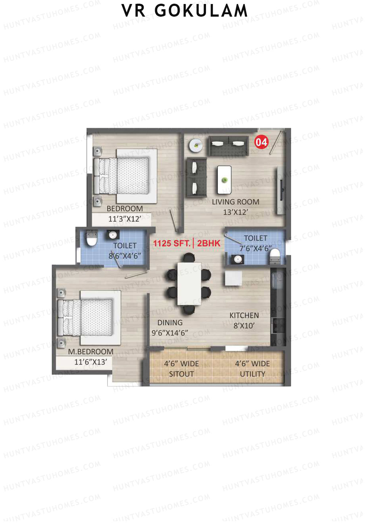 VR Gokulam Block B Unit 4 Floor Plan