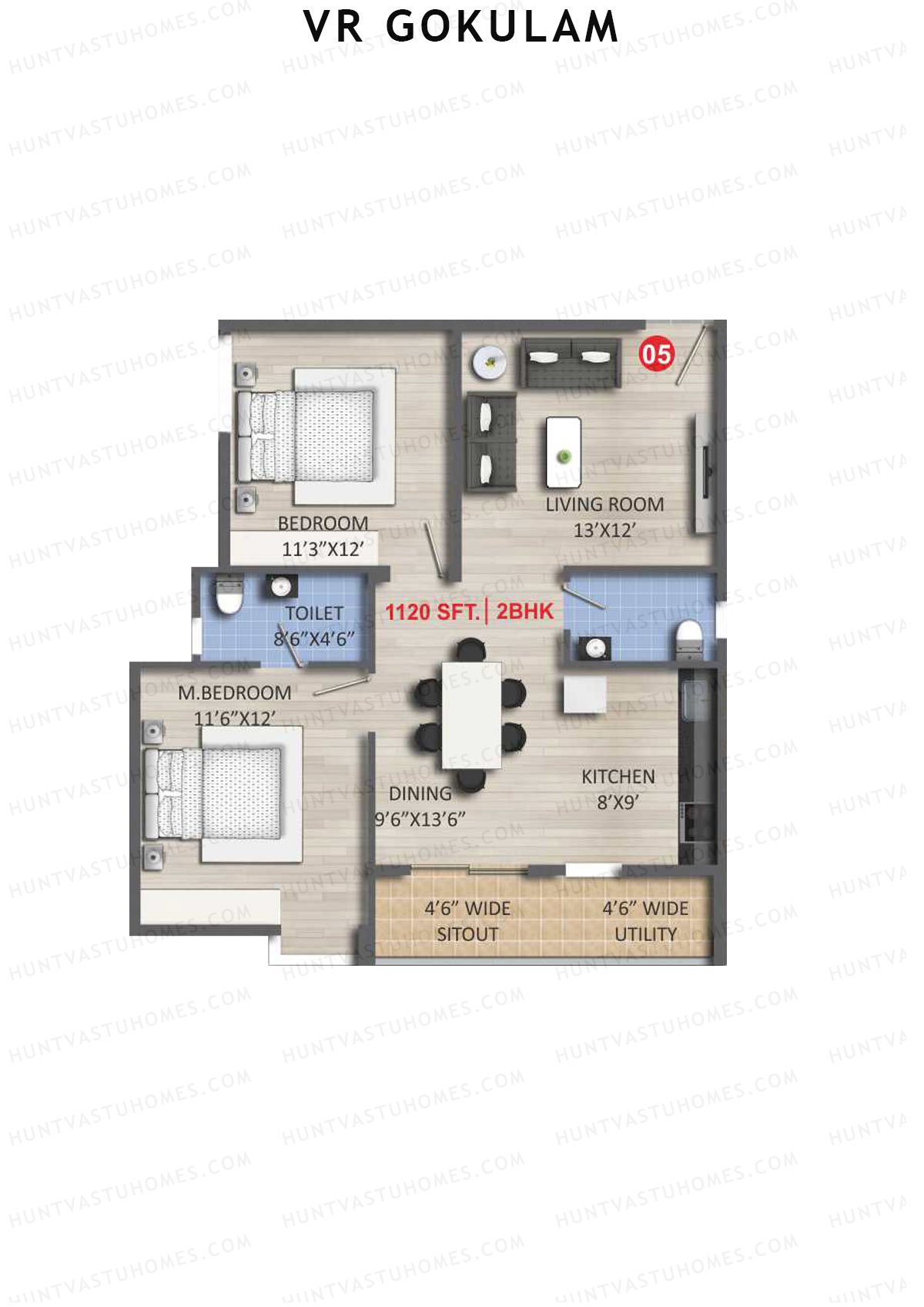 VR Gokulam Block B Unit 5 Floor Plan