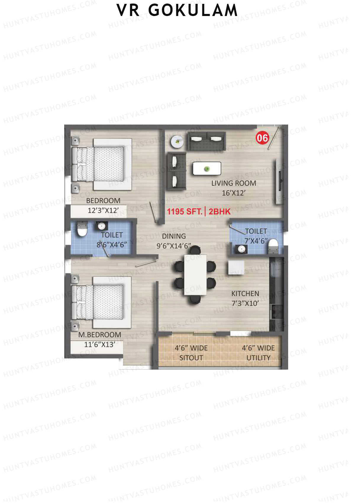 VR Gokulam Block B Unit 6 Floor Plan