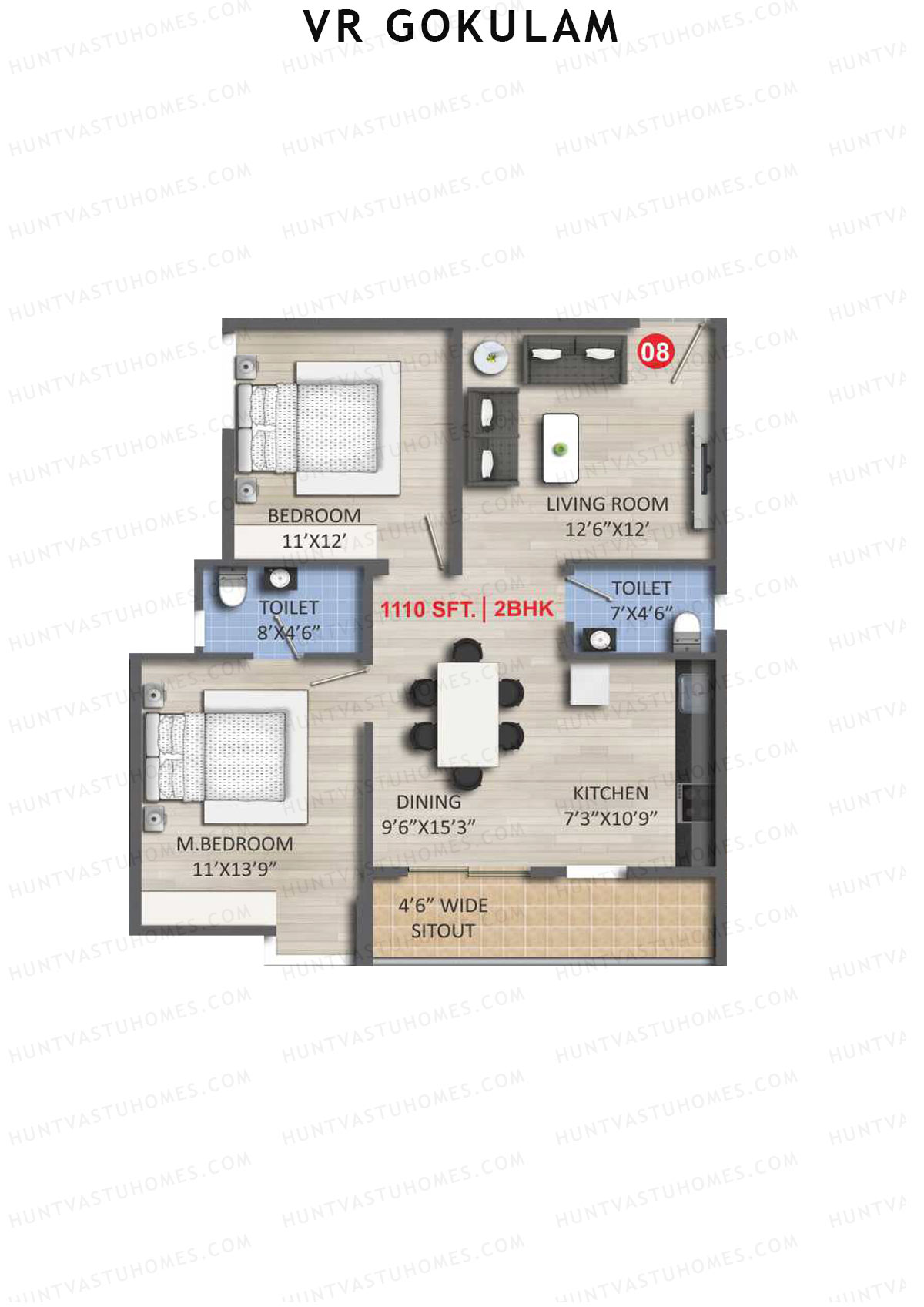 VR Gokulam Block B Unit 8 Floor Plan
