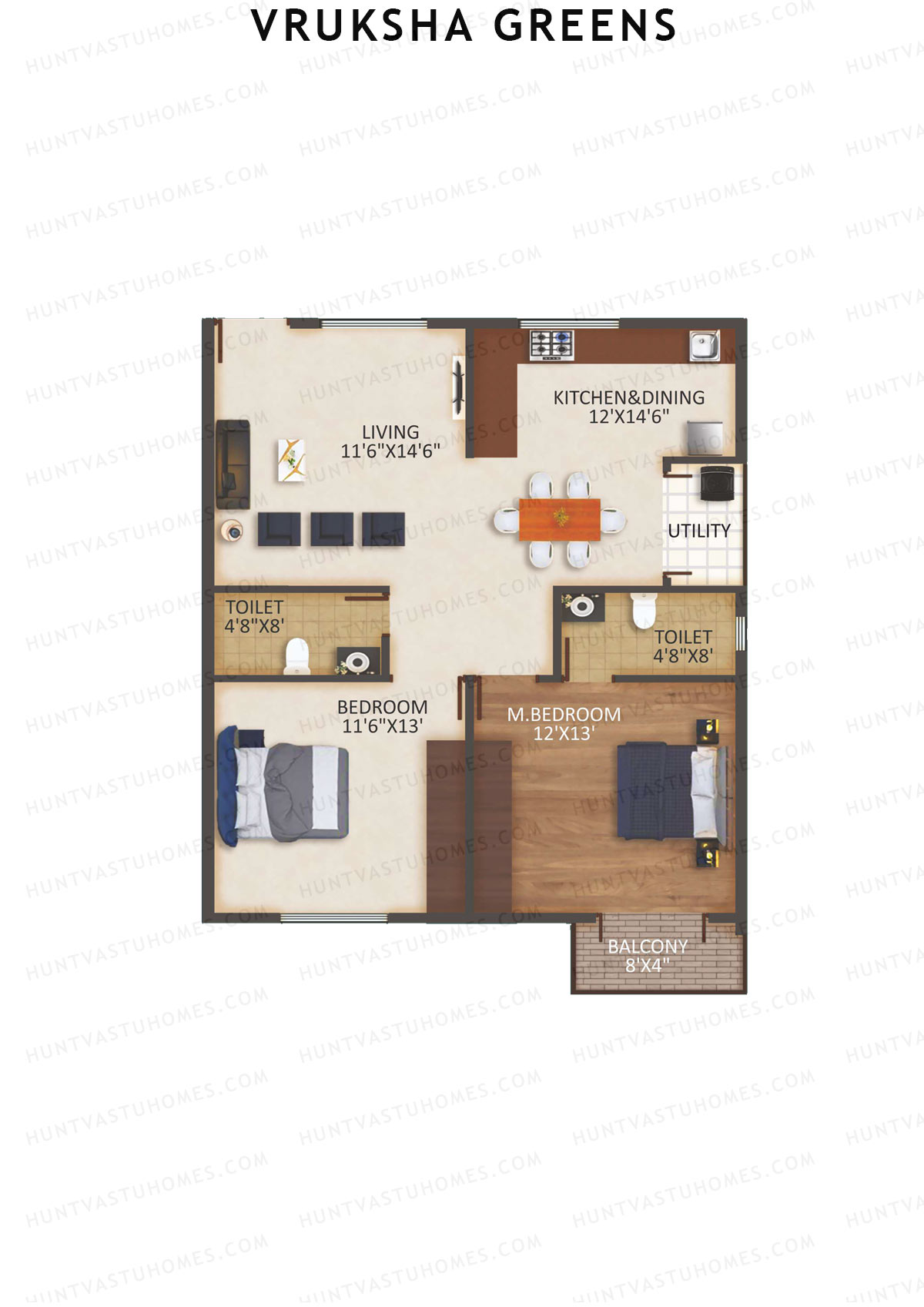 Vruksha Greens, Tower Greens, Unit 15, 2BHK, Super Area 1178   sq ft 