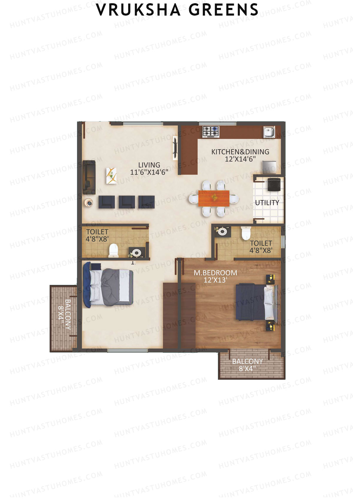 Vruksha Greens, Tower Greens, Unit 16, 2BHK, Super Area 1232   sq ft 