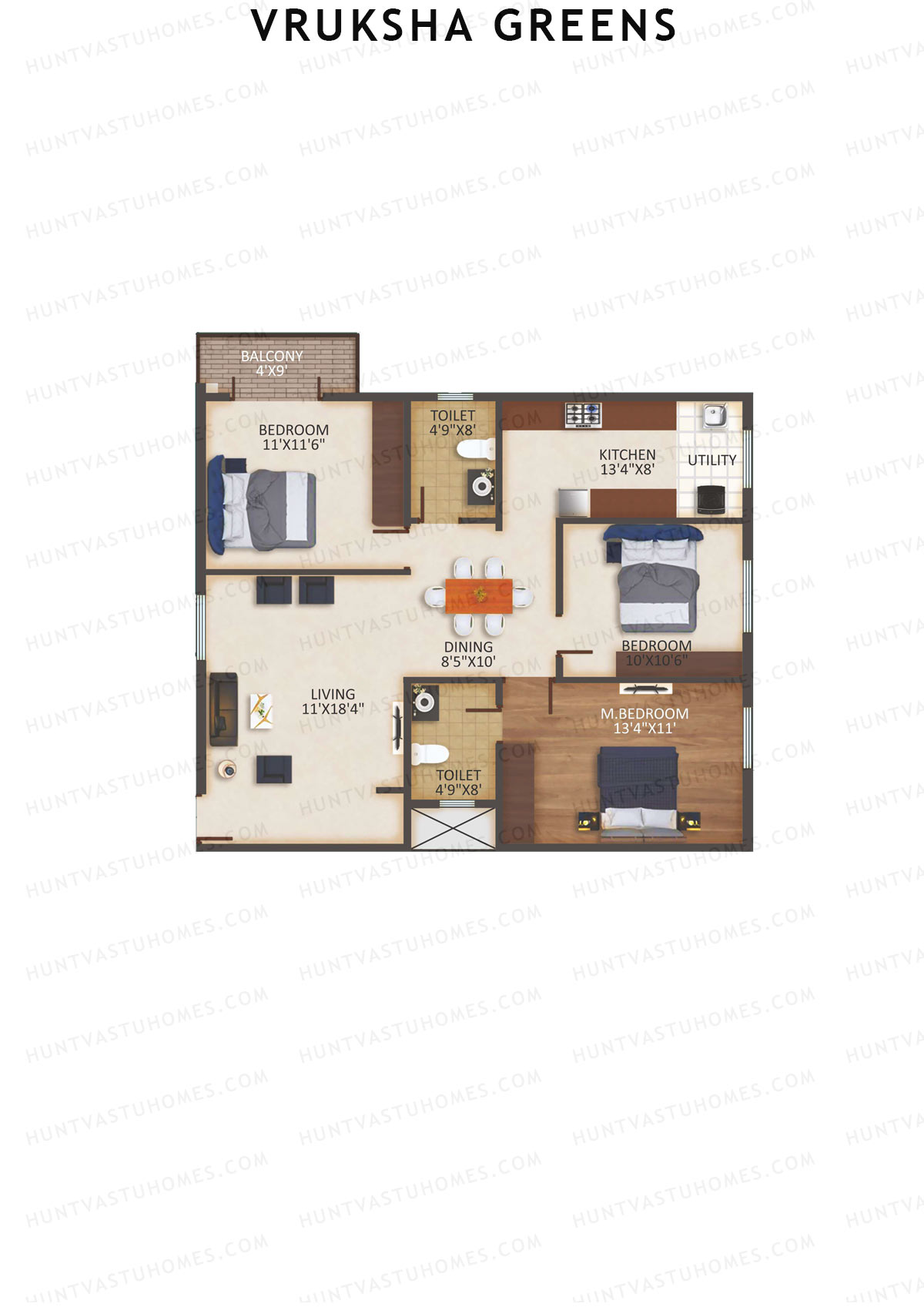 Vruksha Greens, Tower Greens, Unit 7, 3BHK, Super Area 1325   sq ft 