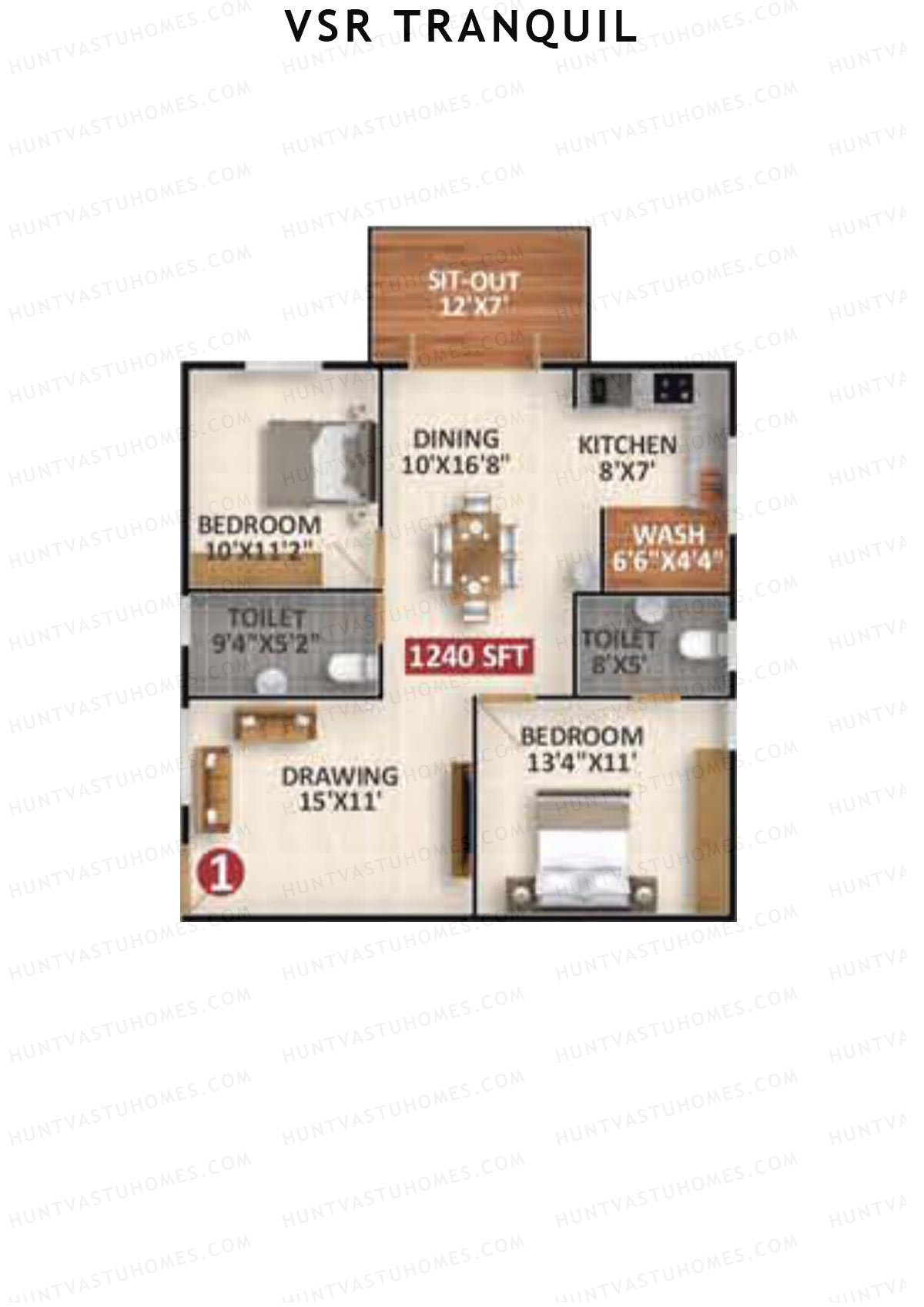 VSR Tranquil Wing B Unit 1 Floor Plan