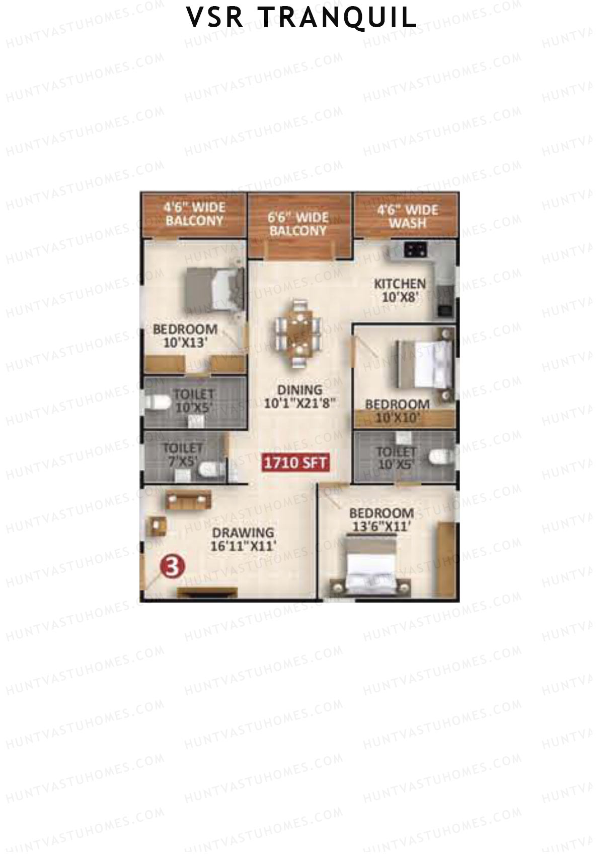 VSR Tranquil Wing B Unit 3 Floor Plan