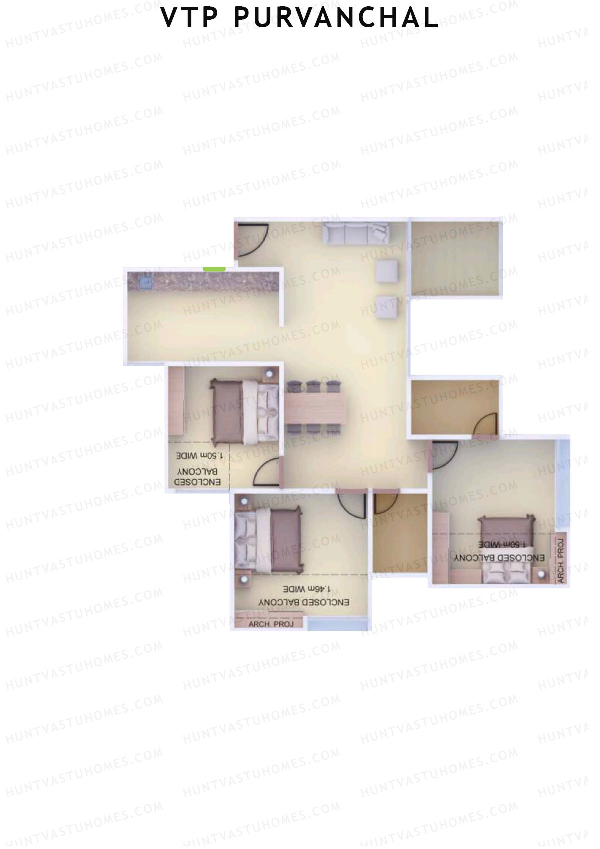 VTP Purvanchal Wing D1 Unit 3 Floor Plan