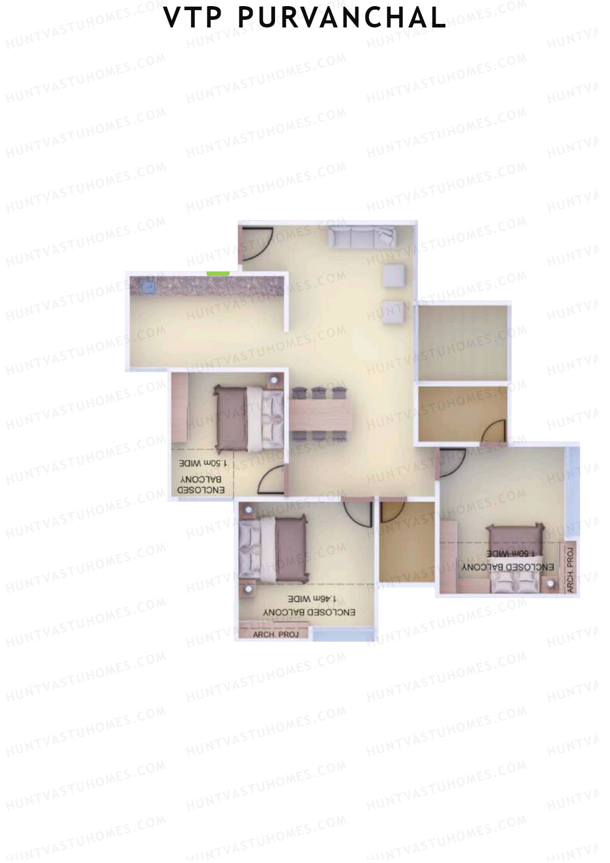 VTP Purvanchal Wing D1 Unit 3 Floor Plan