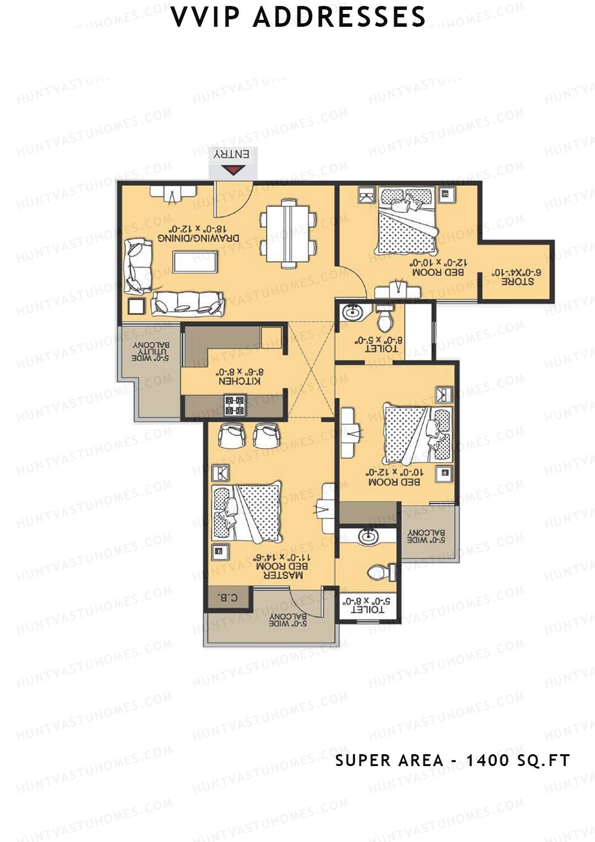 Vvip Addresses Block H Unit 3 (Type D) Floor Plan