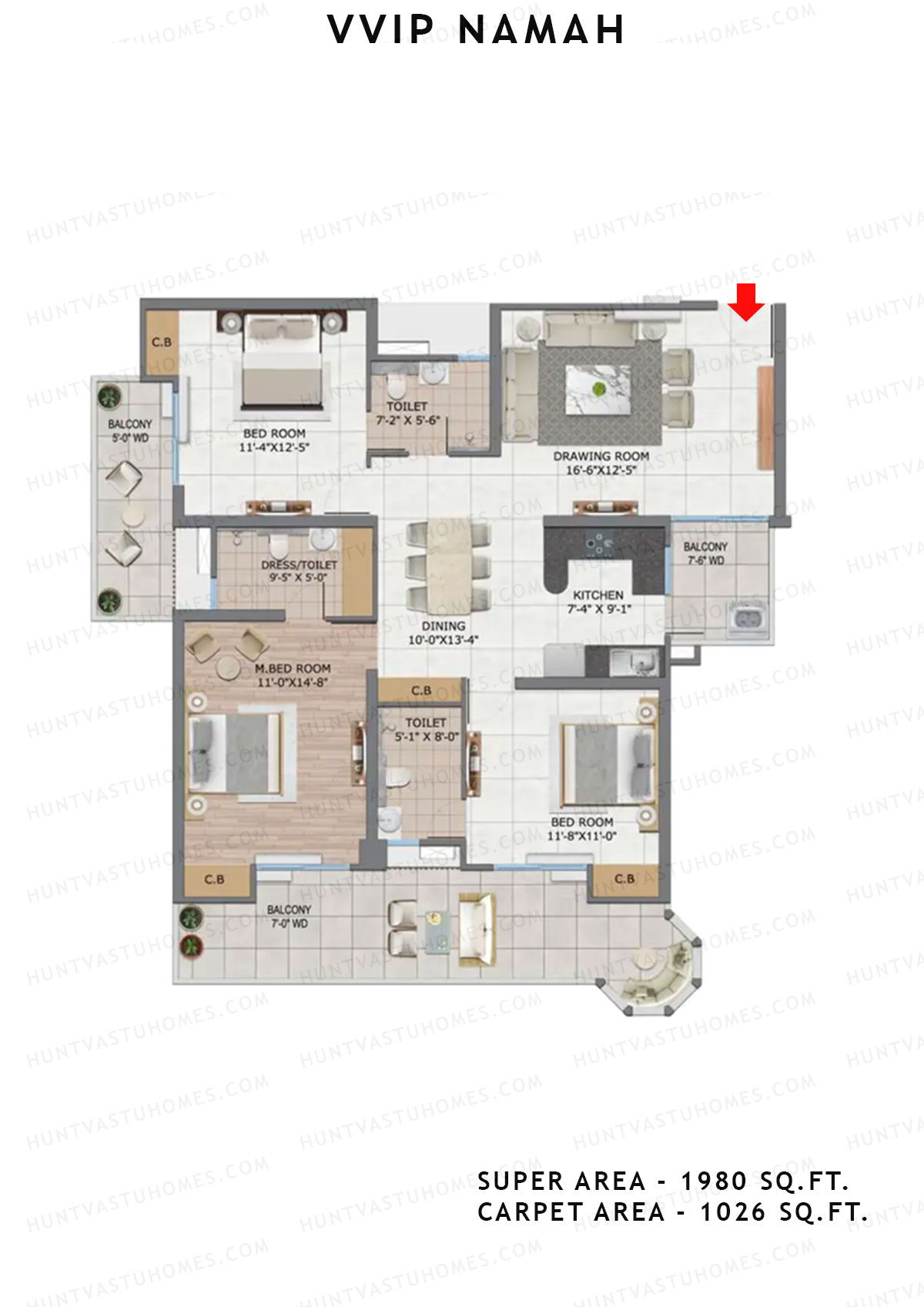 Vvip Namah Tower B Unit 2 (Type II) Floor Plan