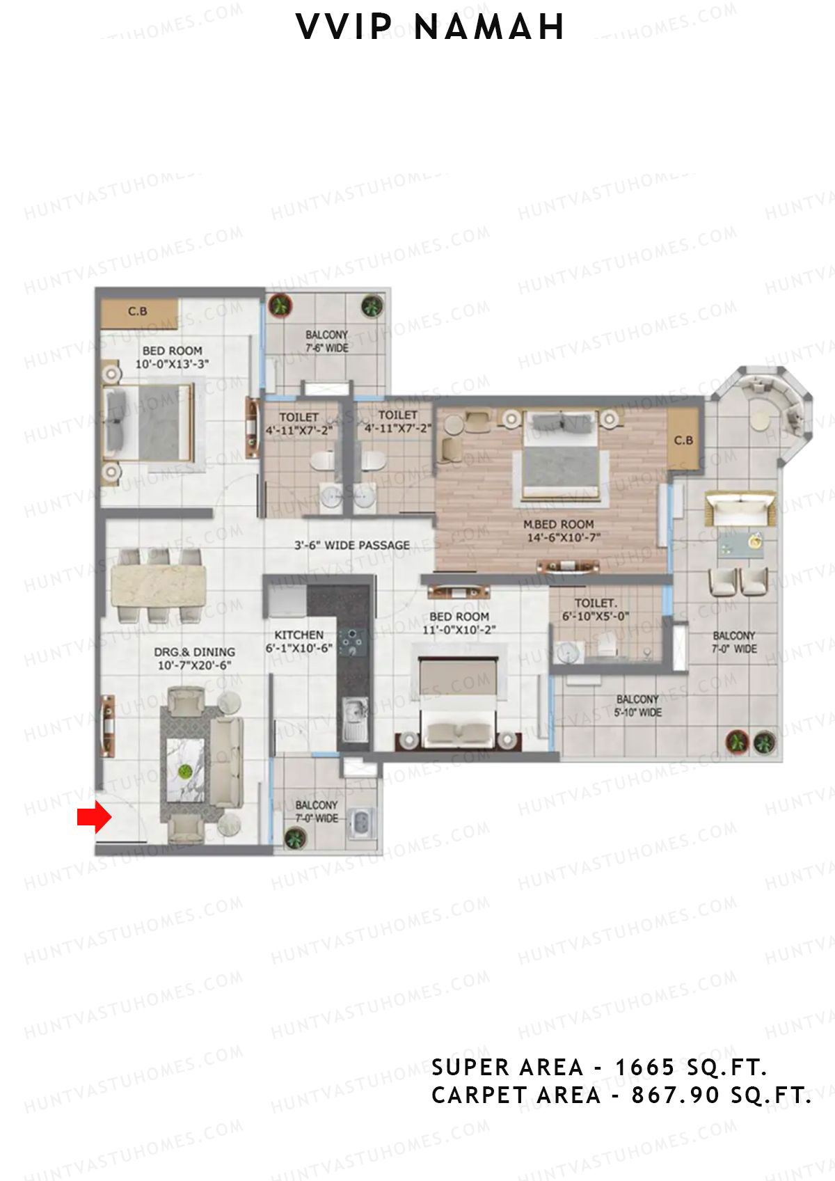 Vvip Namah Tower B Unit 5 (Type III) Floor Plan