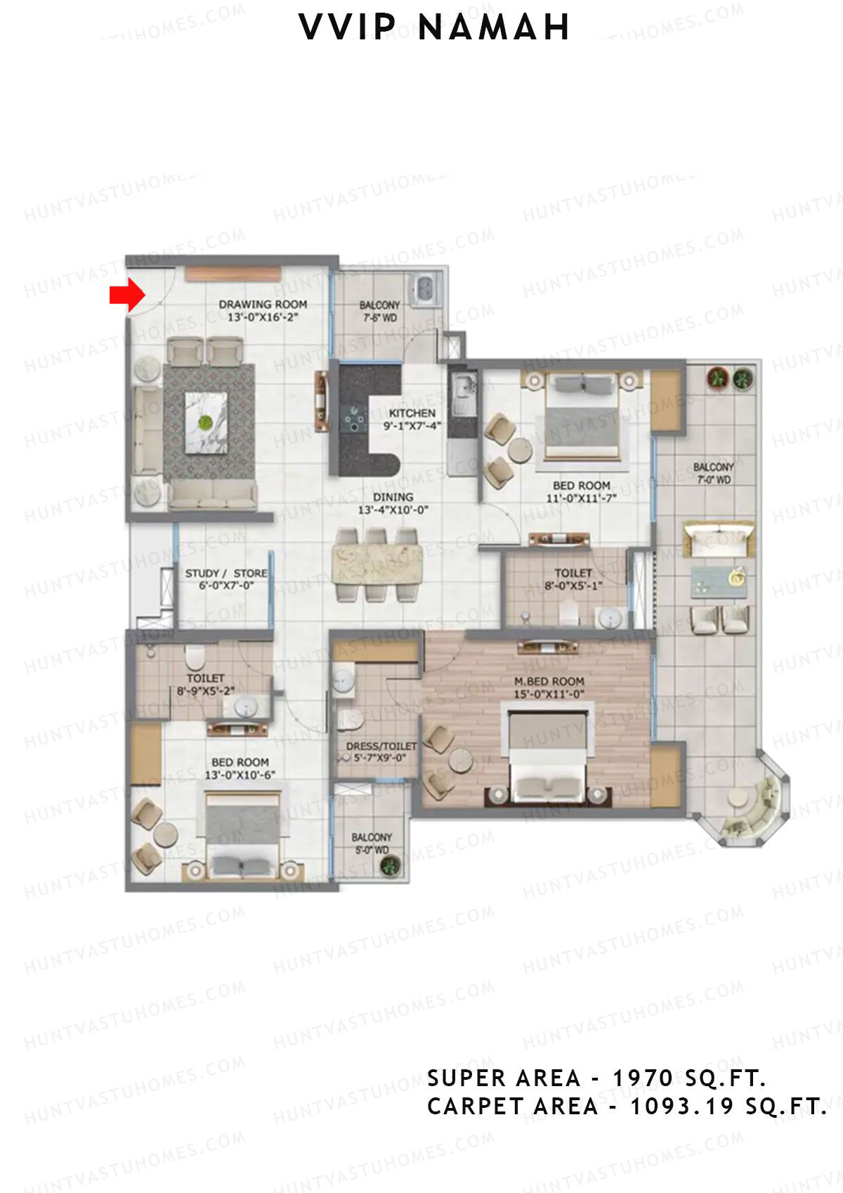 Vvip Namah Tower C Unit 1 (Type II) Floor Plan