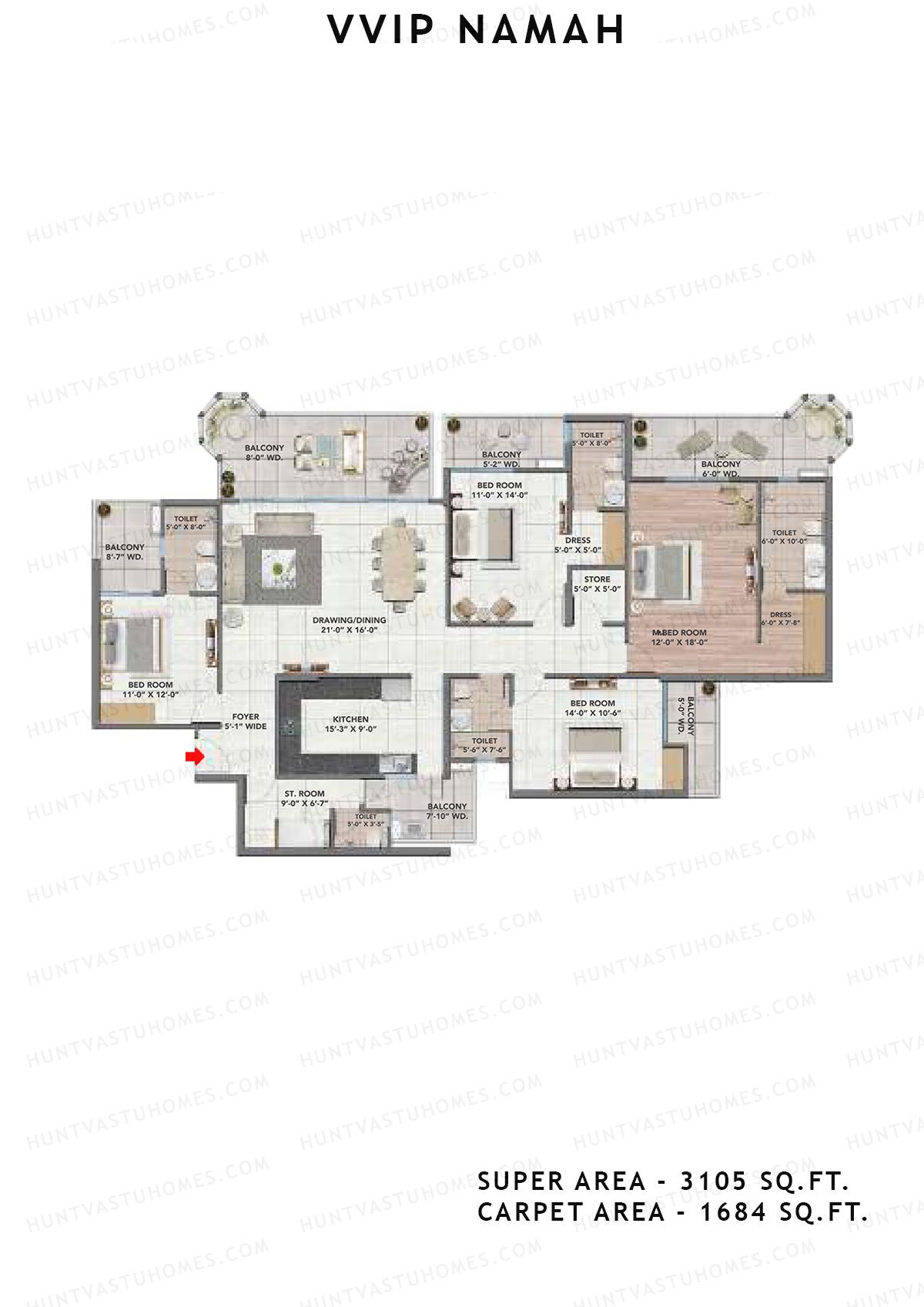 Vvip Namah Tower A Unit 1 Floor Plan