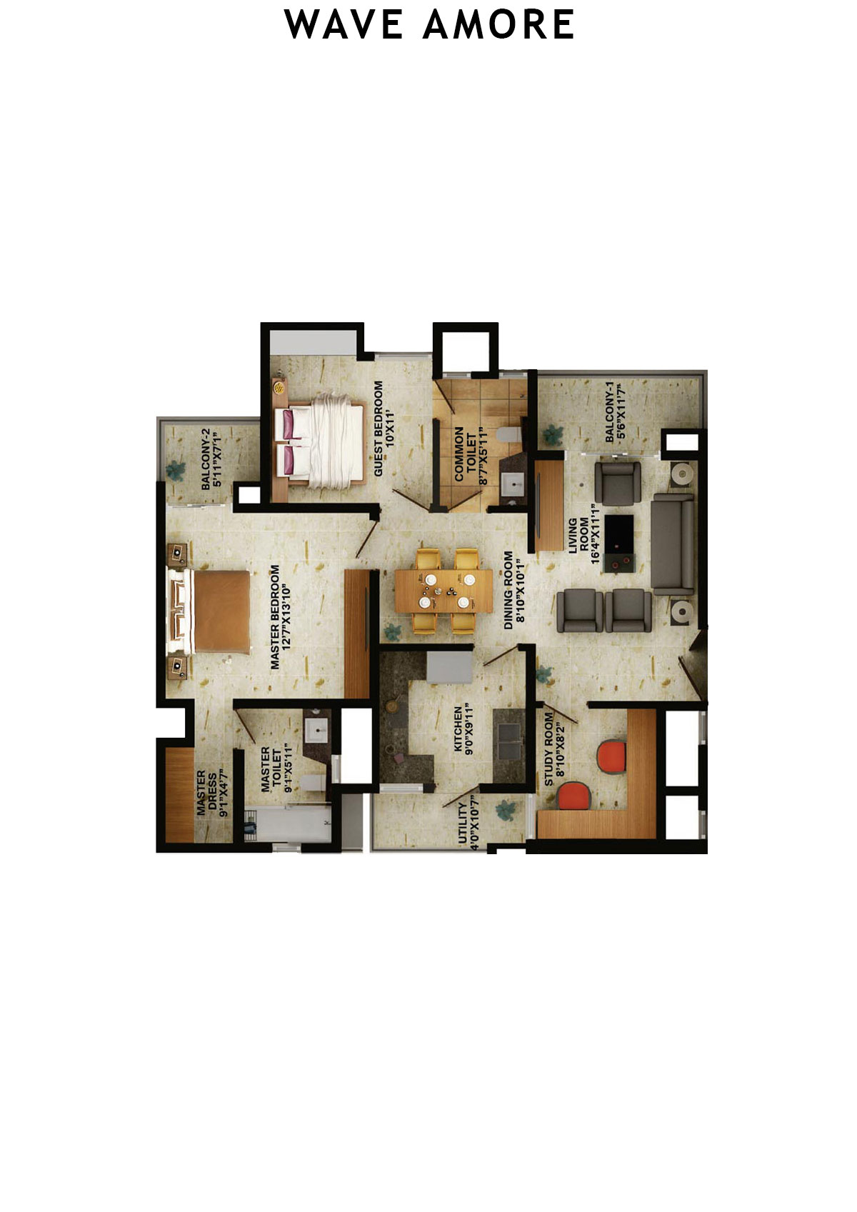 Wave Amore Tower A Unit 3 Floor Plan