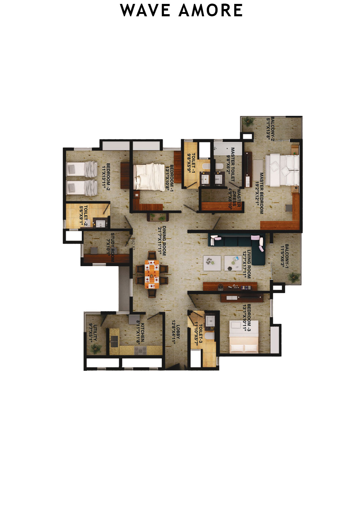 Wave Amore Tower D Unit 1 Floor Plan