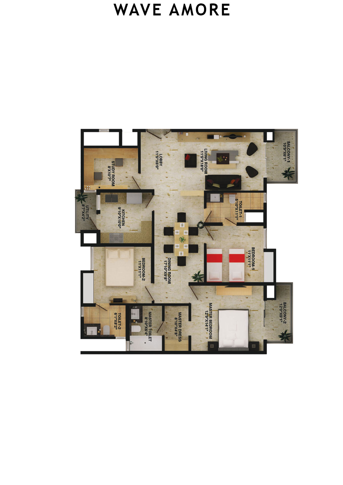 Wave Amore Tower D Unit 4 Floor Plan