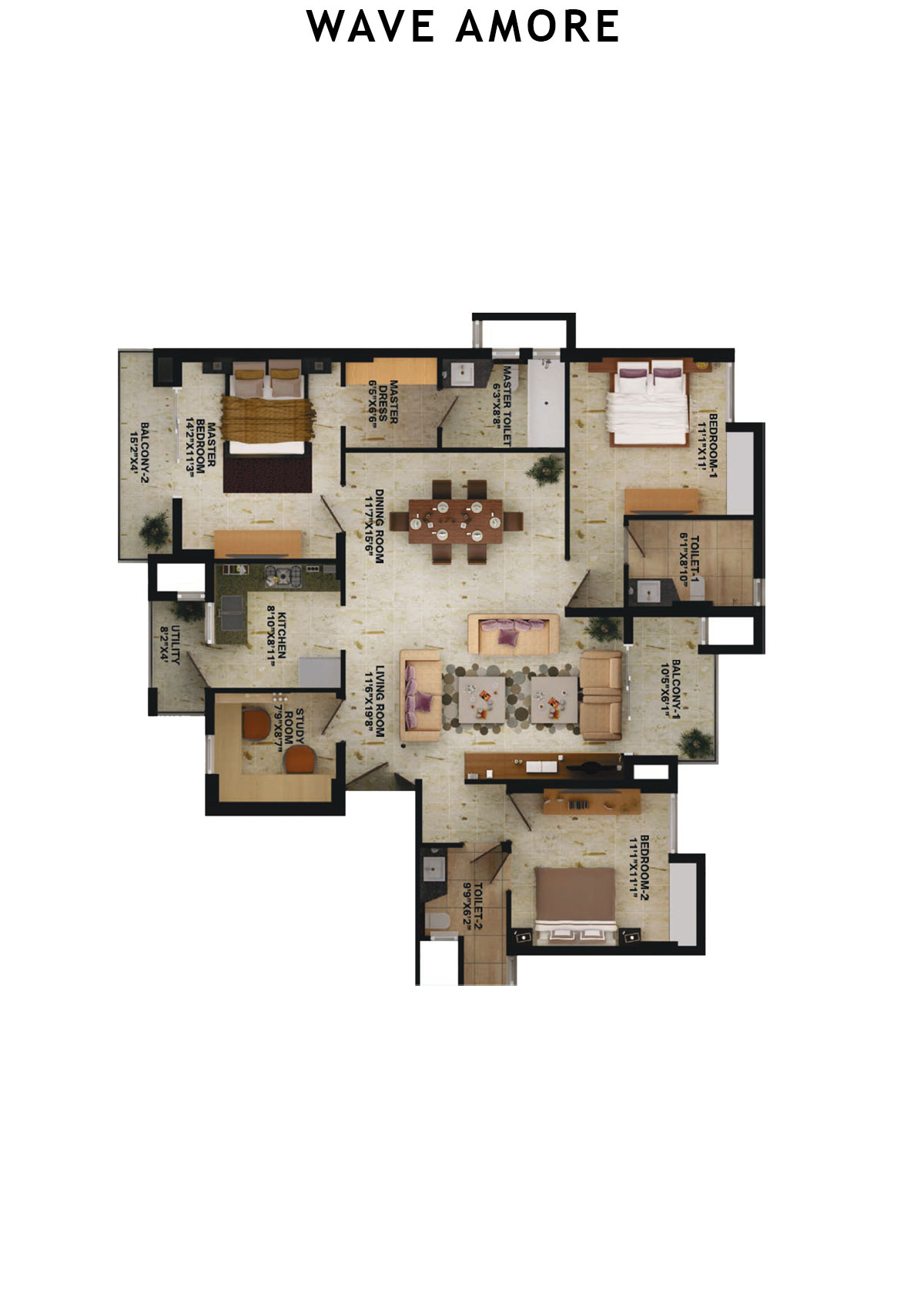 Wave Amore Tower E Unit 1 Floor Plan