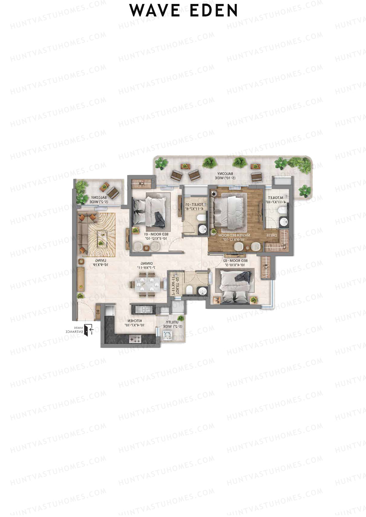 Wave Eden, Tower 4, Unit 2 (Type 3), 3BHK, Super Area 1774   sq ft 