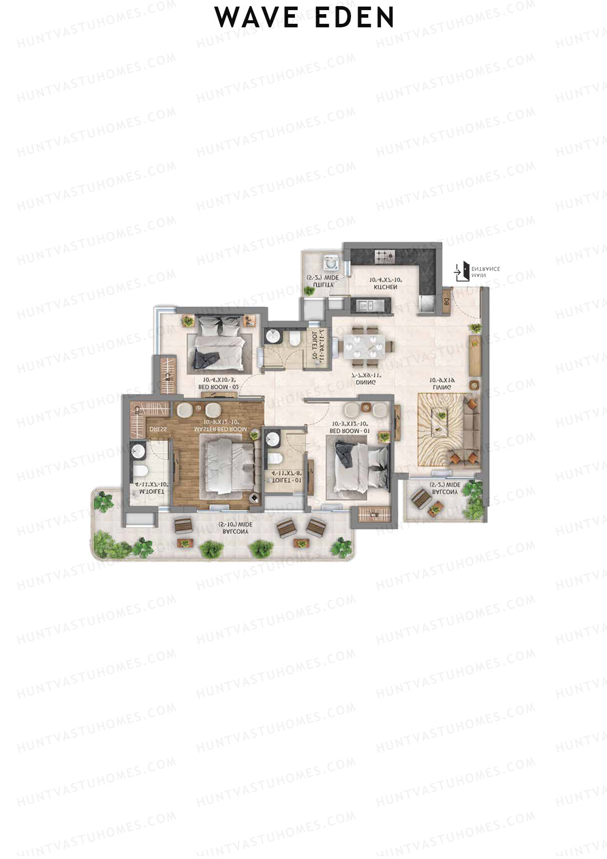 Wave Eden, Tower 5, Unit 4 (Type 3), 3BHK, Super Area 1774   sq ft 
