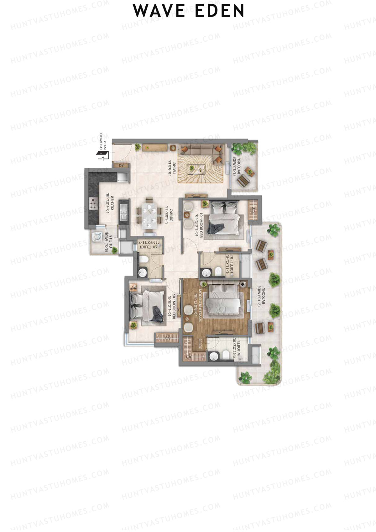 Wave Eden, Tower 6, Unit 4 (Type 3), 3BHK, Super Area 1774   sq ft 
