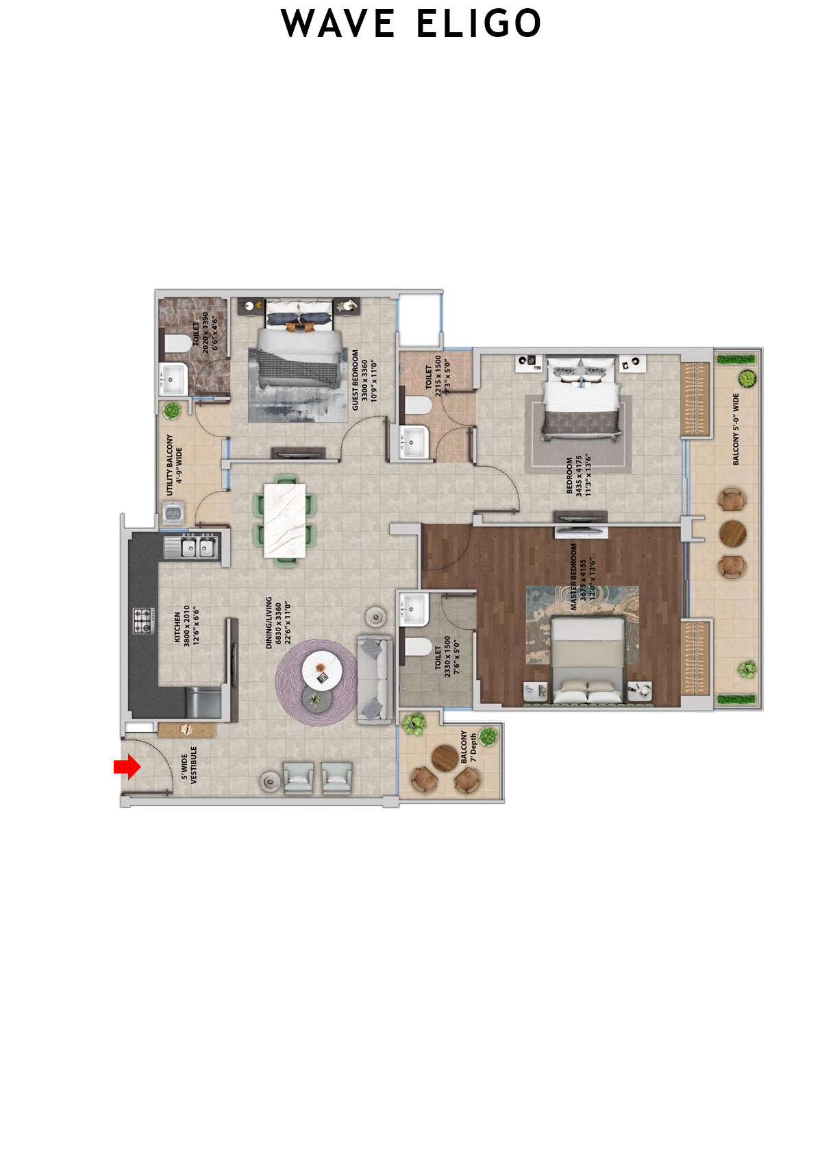 Wave Eligo Tower H2 Unit 3 Floor Plan