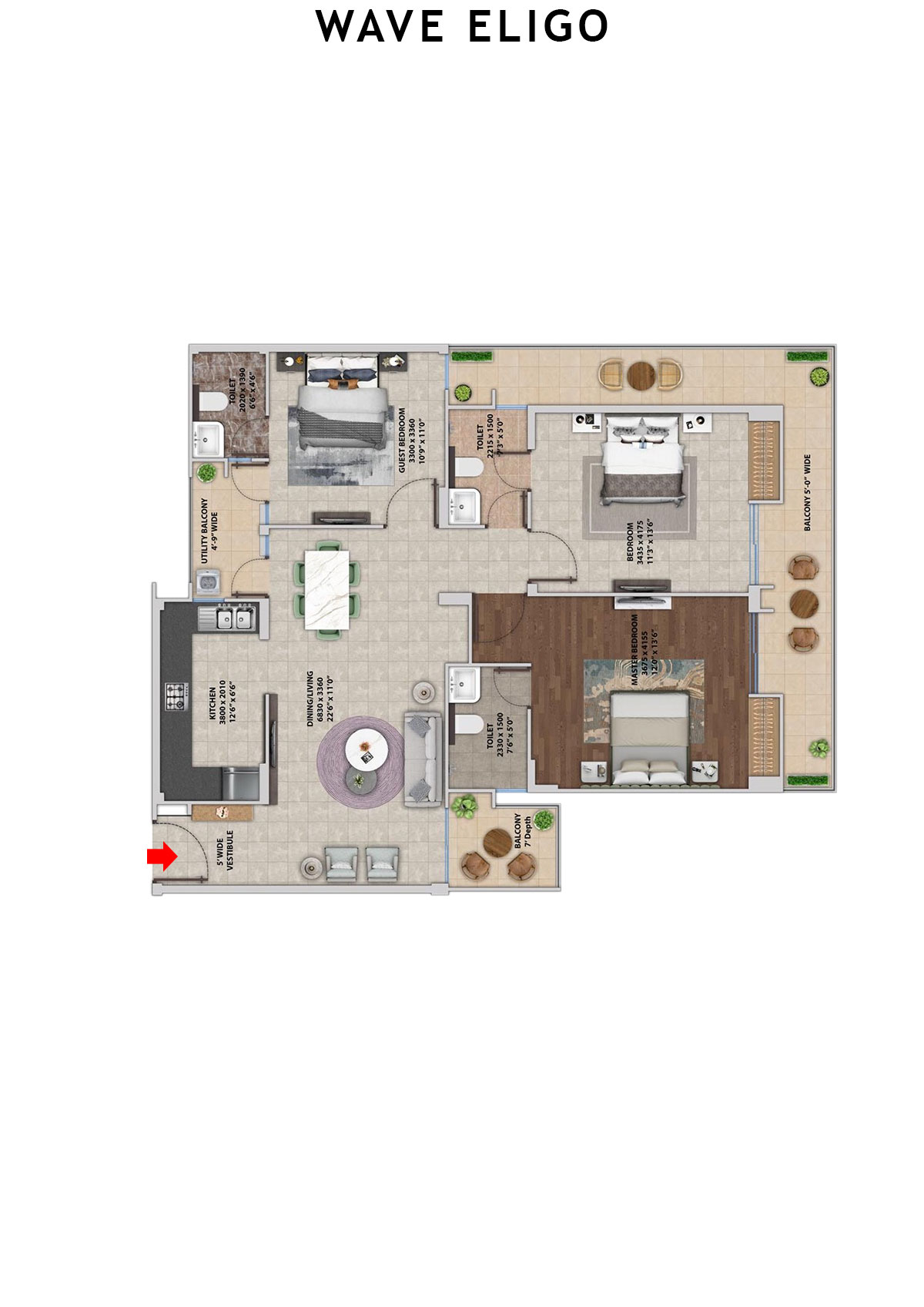 Wave Eligo Tower H7 Unit 3 Floor Plan