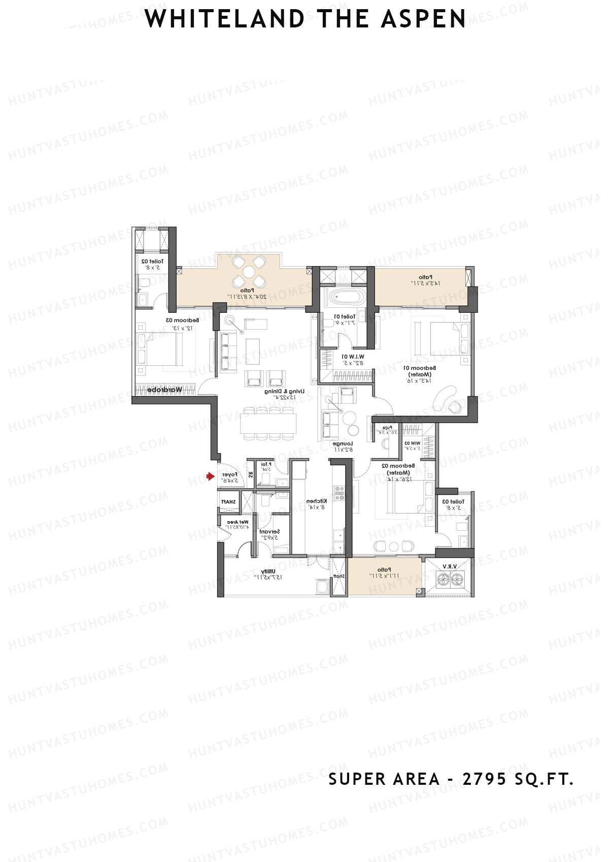 Whiteland The Aspen Tower T2 Unit 2 (Type 3bhk) Floor Plan