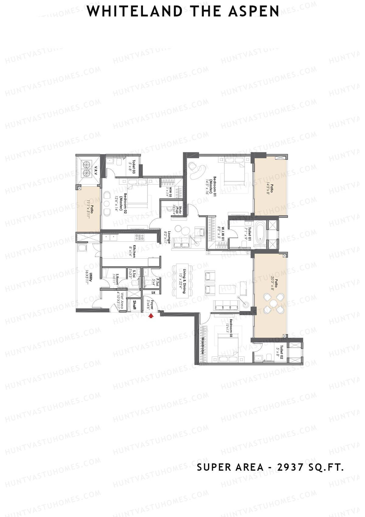 Whiteland The Aspen Tower T7 Unit 1 (Type 3bhk) Floor Plan
