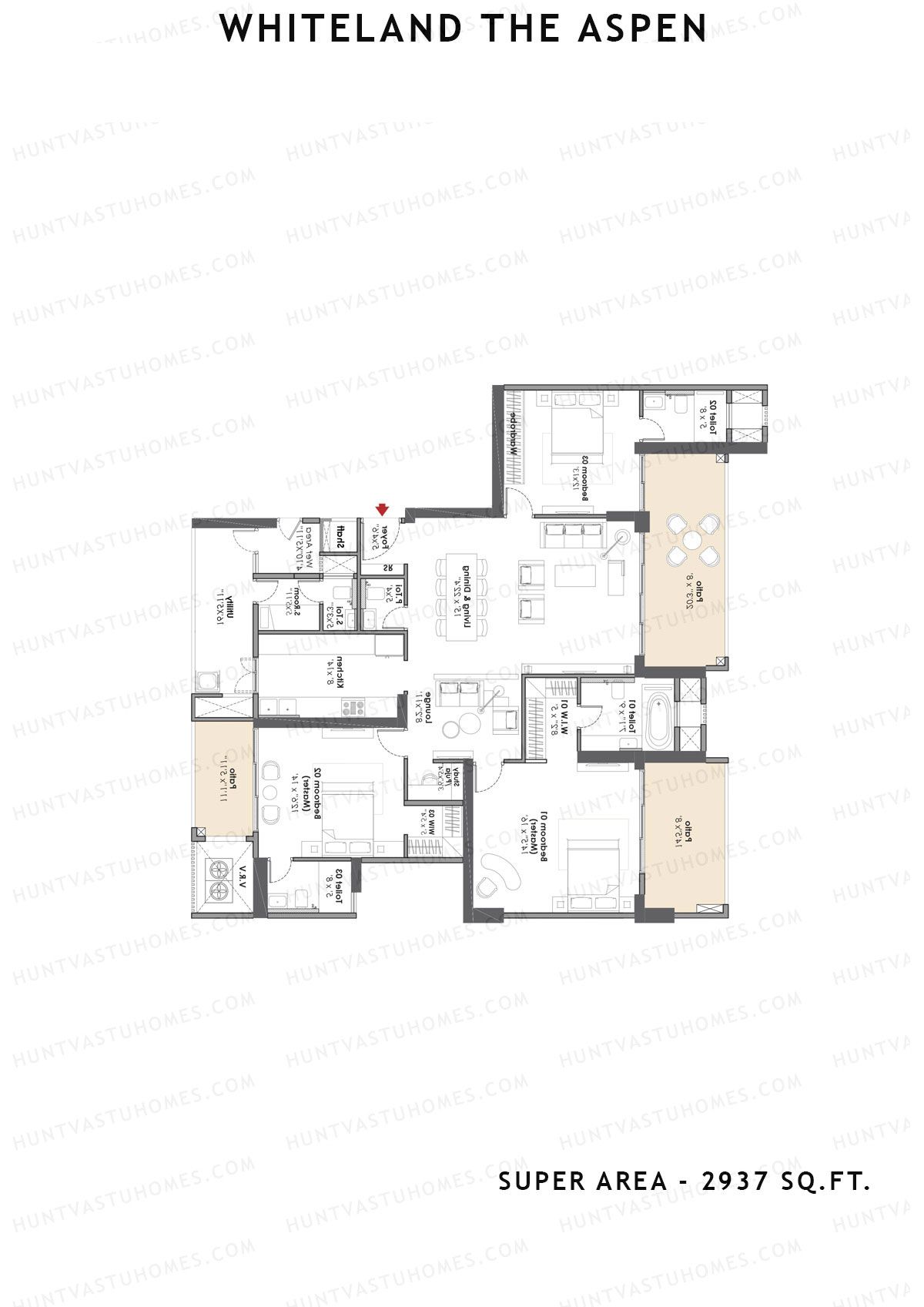 Whiteland The Aspen Tower T8 Unit 2 (Type 3bhk) Floor Plan