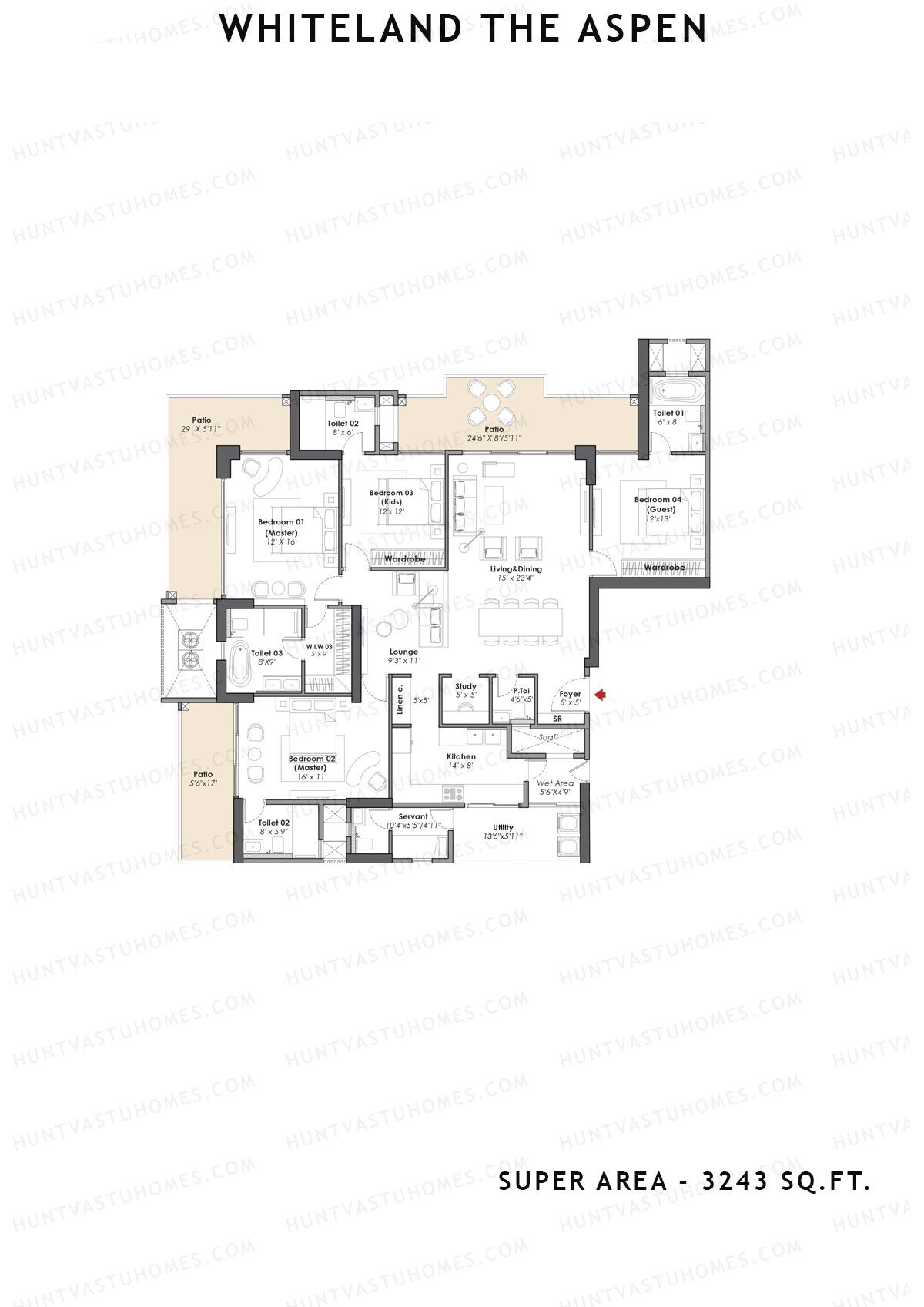 Whiteland The Aspen Tower T4 Unit 1 (Type 4bhk) Floor Plan