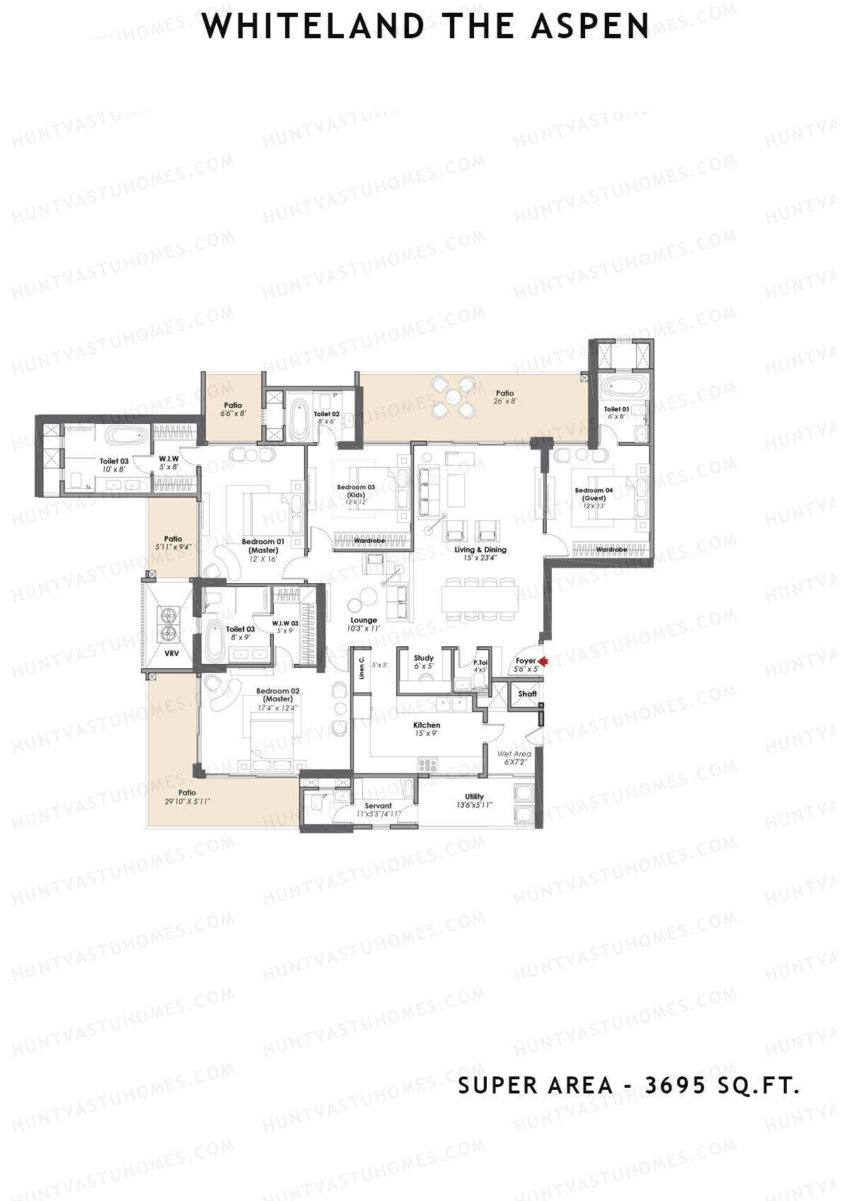 Whiteland The Aspen Tower T5 Unit 1 (Type 4bhk) Floor Plan