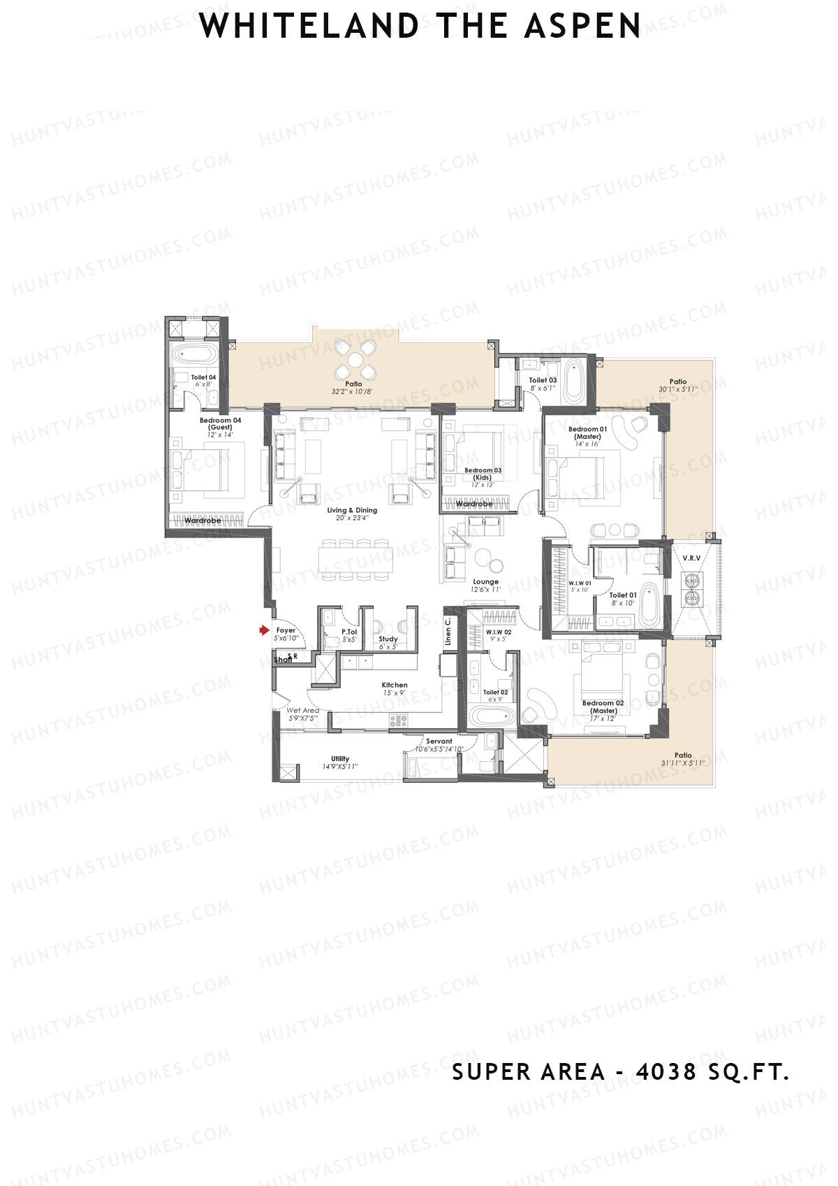 Whiteland The Aspen Tower T5 Unit 2 (Type 4bhk) Floor Plan