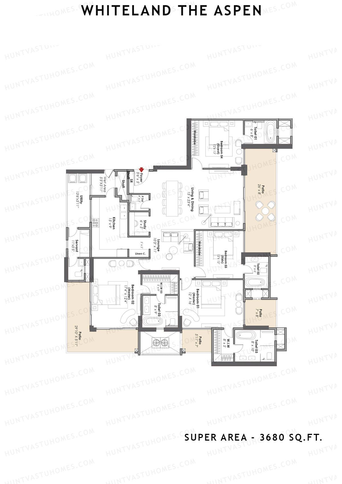 Whiteland The Aspen Tower T6 Unit 2 (Type 4bhk) Floor Plan