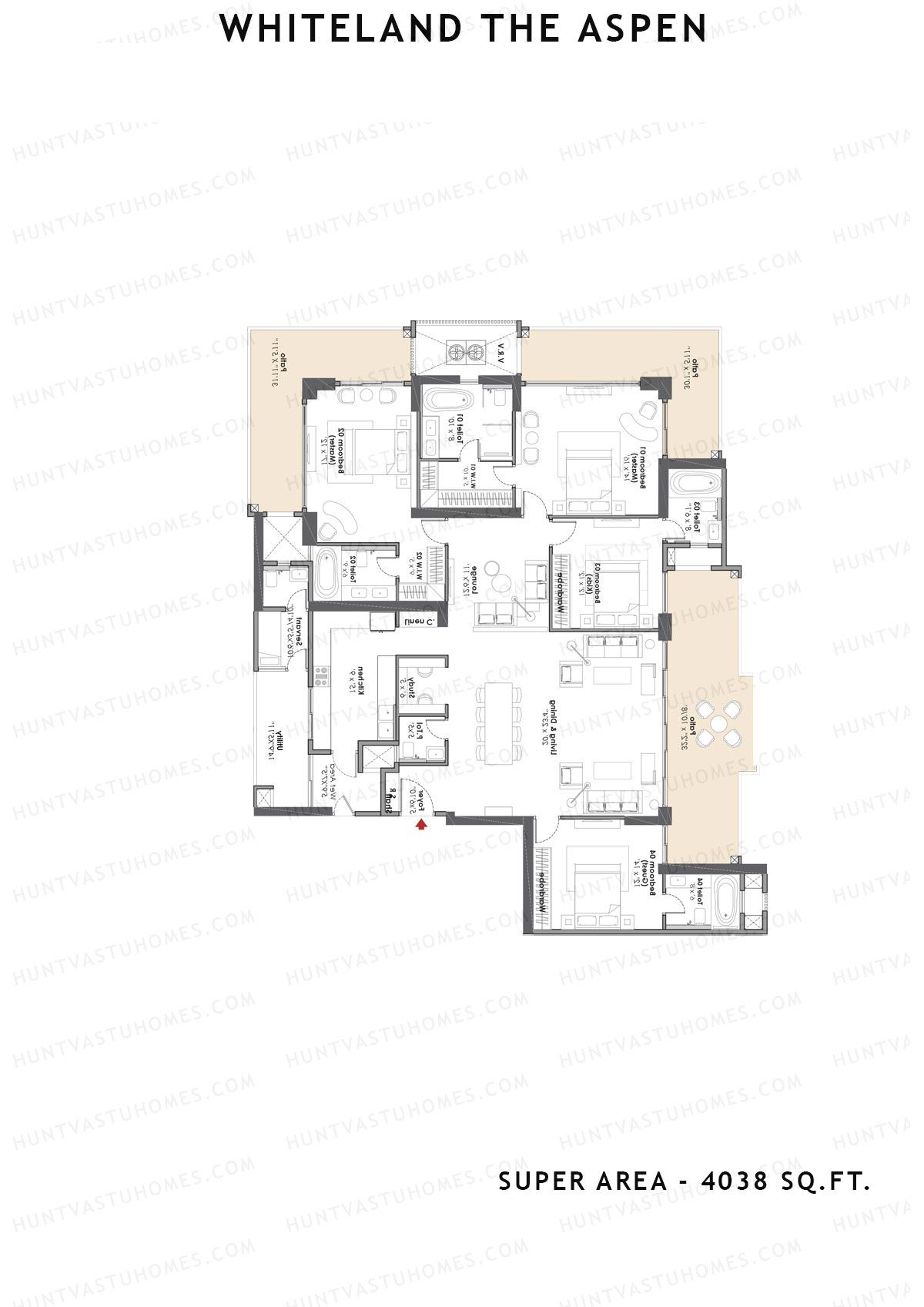 Whiteland The Aspen Tower T8 Unit 1 (Type 4bhk) Floor Plan