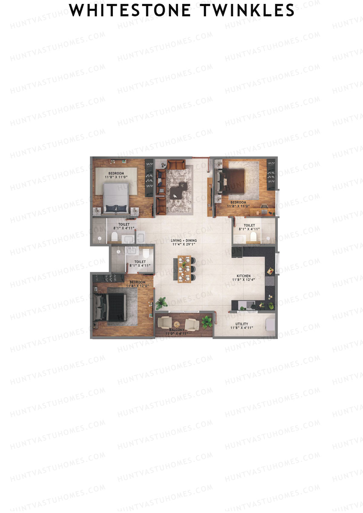 Whitestone Twinkles, Whitestone, Unit 15, 3BHK, Super Area 1740   sq ft 