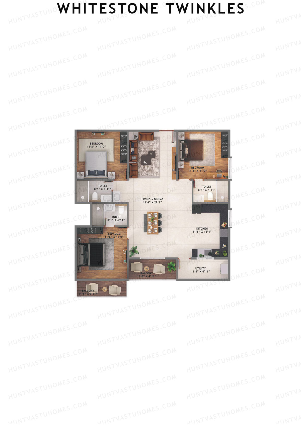 Whitestone Twinkles, Whitestone, Unit 19, 3BHK, Super Area 1800   sq ft 