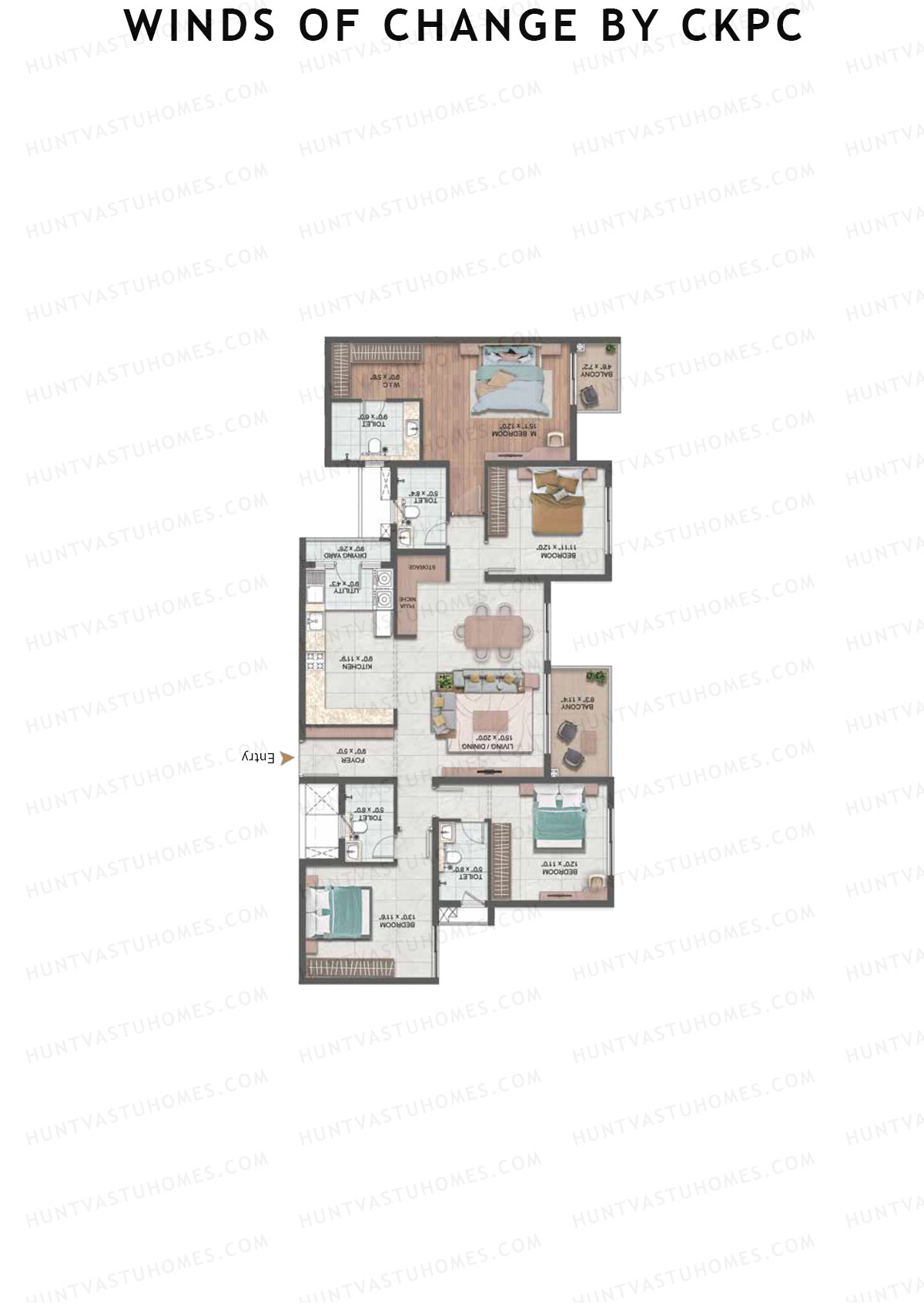 Winds of Change by CKPC, Tower B, Unit 3, 4BHK, Carpet Area 1498   sq ft 