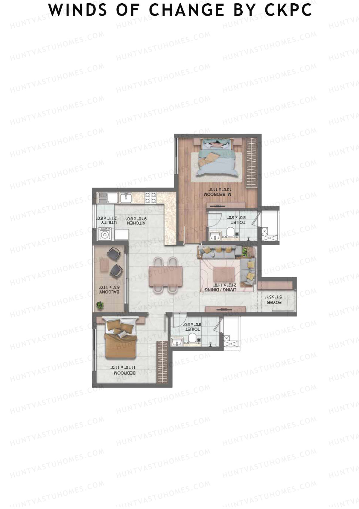 Winds of Change by CKPC, Tower D, Unit 8, 2BHK, Carpet Area 783   sq ft 