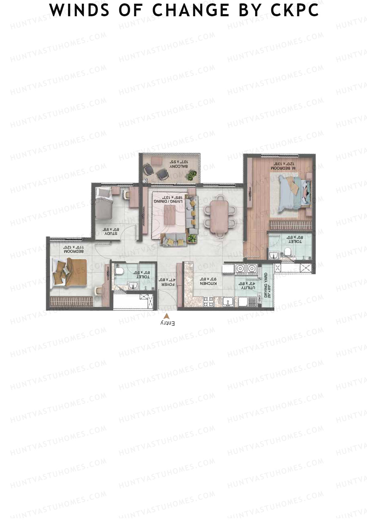 Winds of Change by CKPC, Tower E, Unit 1, 2BHK, Carpet Area 926   sq ft 