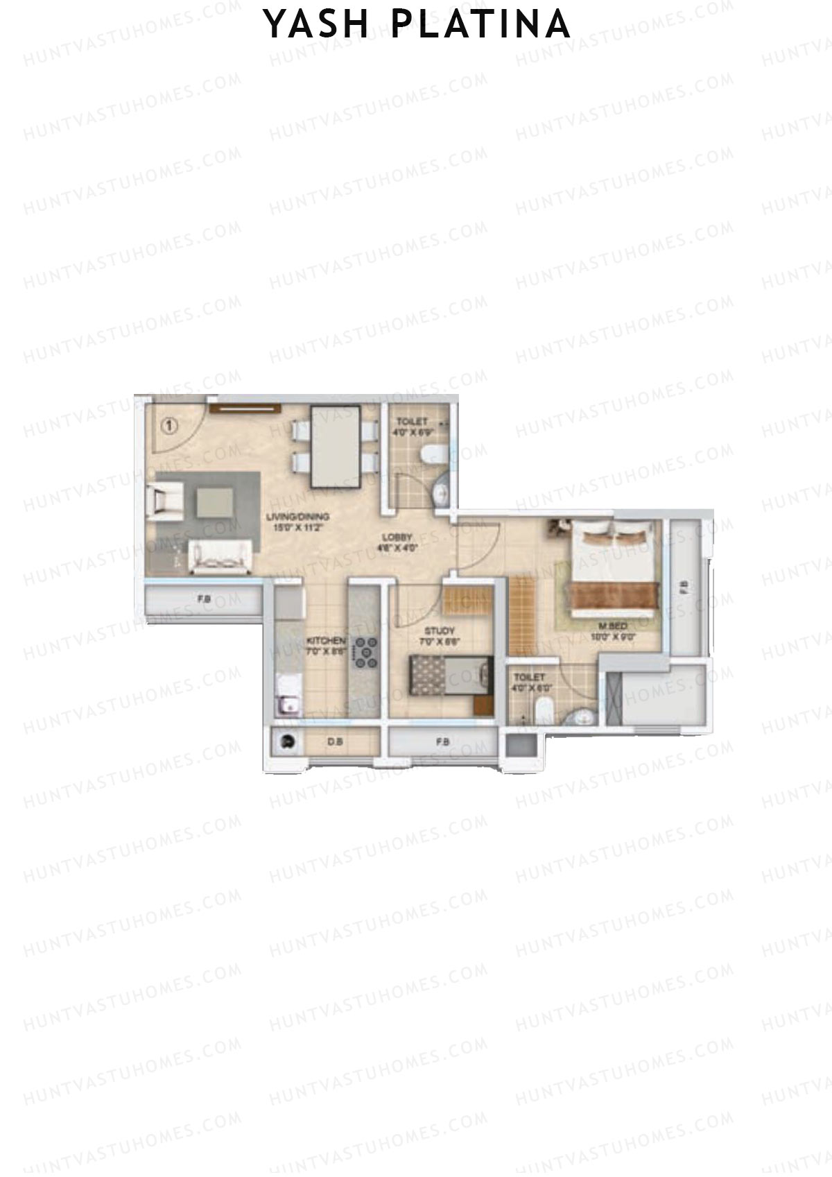 Yash Platina, Wing C, Unit 1, 1BHK, Carpet Area 479   sq ft 