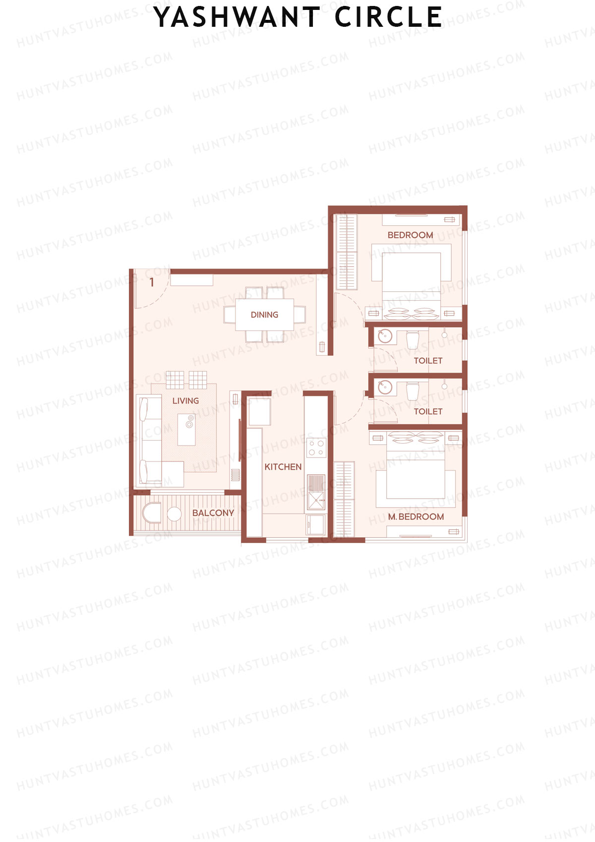 Yashwant Circle, Tower A, Unit 1, 2BHK, Carpet Area 808   sq ft 
