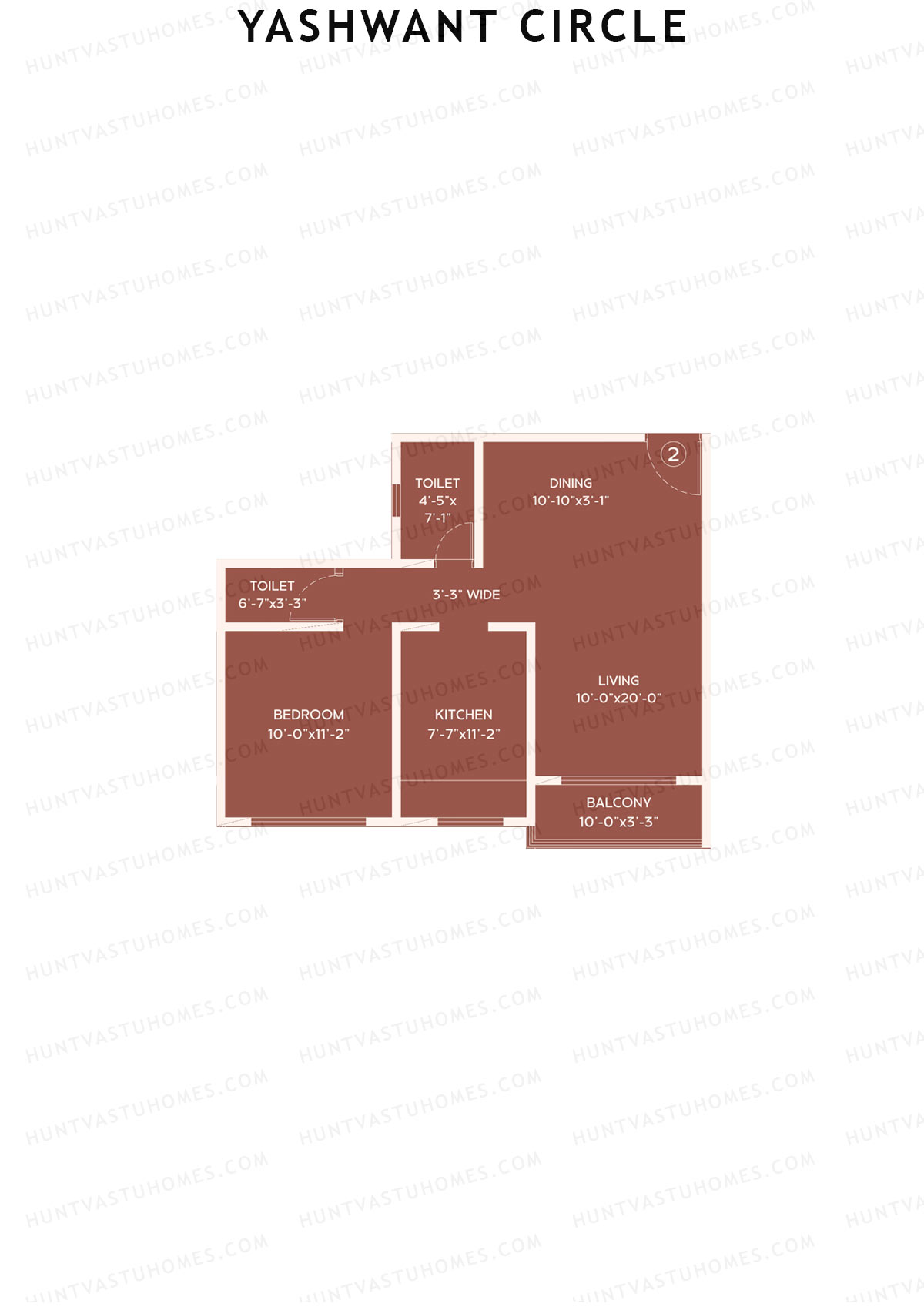 Yashwant Circle, Tower A, Unit 2, 1BHK, Carpet Area 578   sq ft 