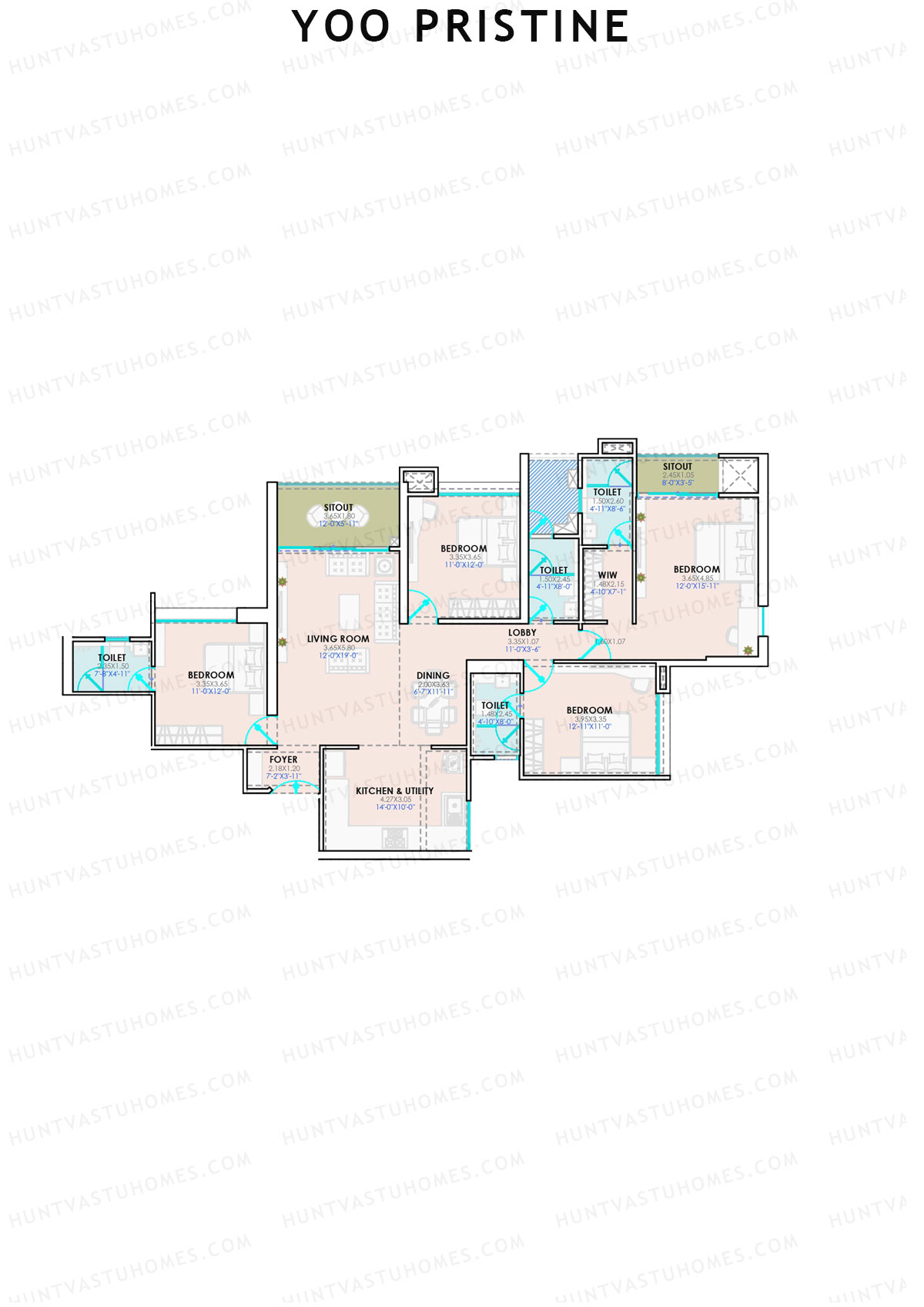 Yoo Pristine, Tower A, Unit 1, 4BHK, Super Area 1512   sq ft 